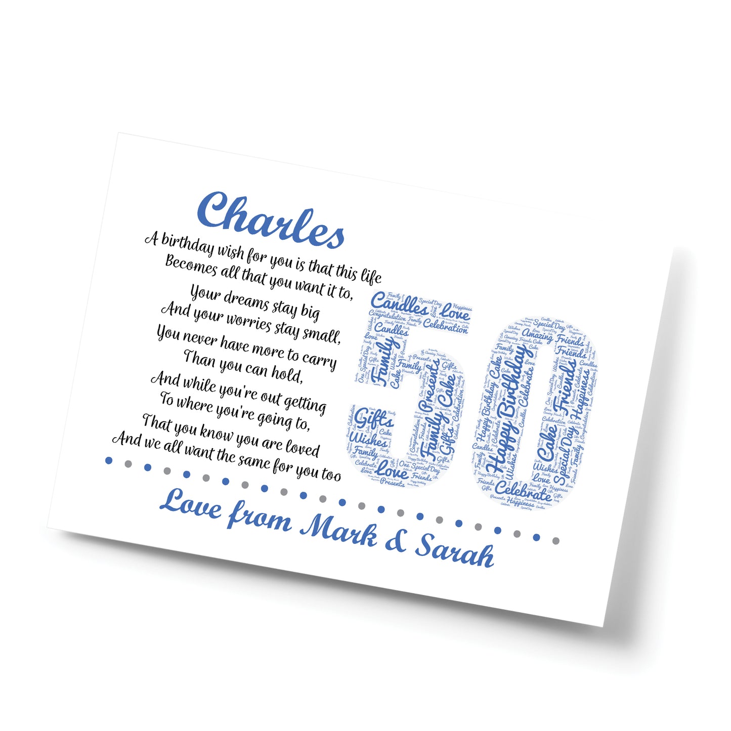 Personalised 50th Birthday Gift for Him Men Dad Grandad A4 Print