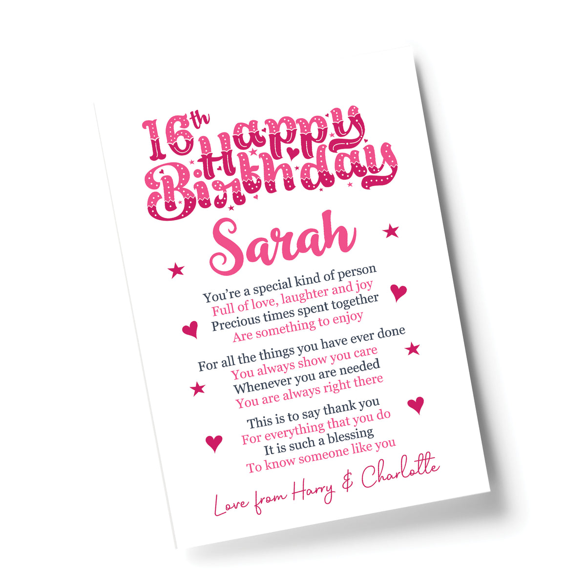PERSONALISED 16th Birthday Gifts For Her Gift For Daughter A4
