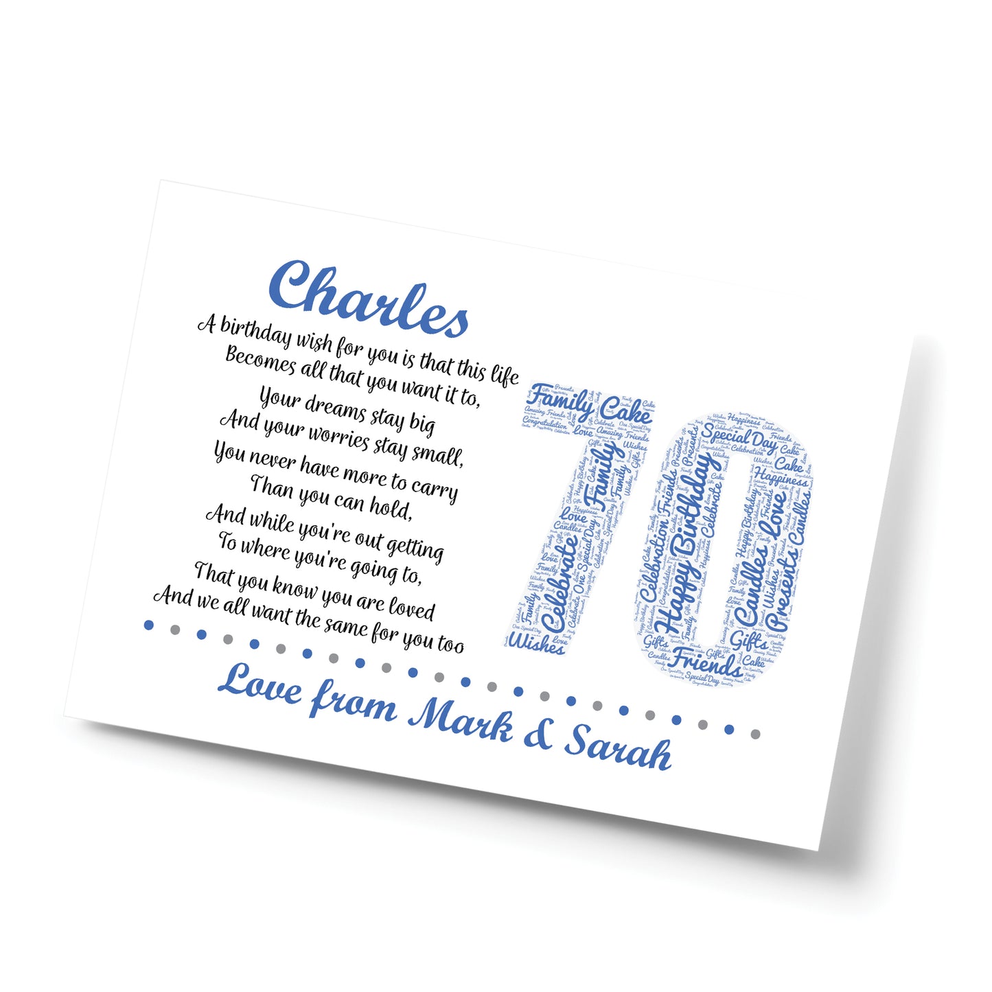 Personalised 70th Birthday Gift for Him Men Dad Grandad A4 Print