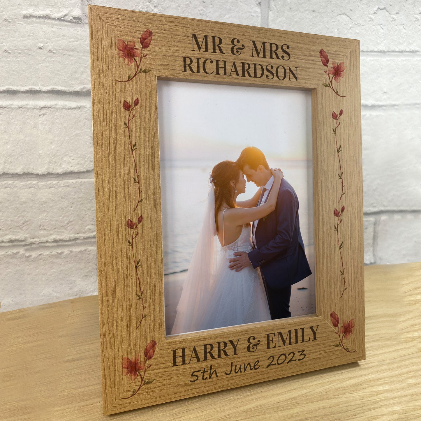 Personalised Wood Wedding Photo Frame and Heart Gift For Couple