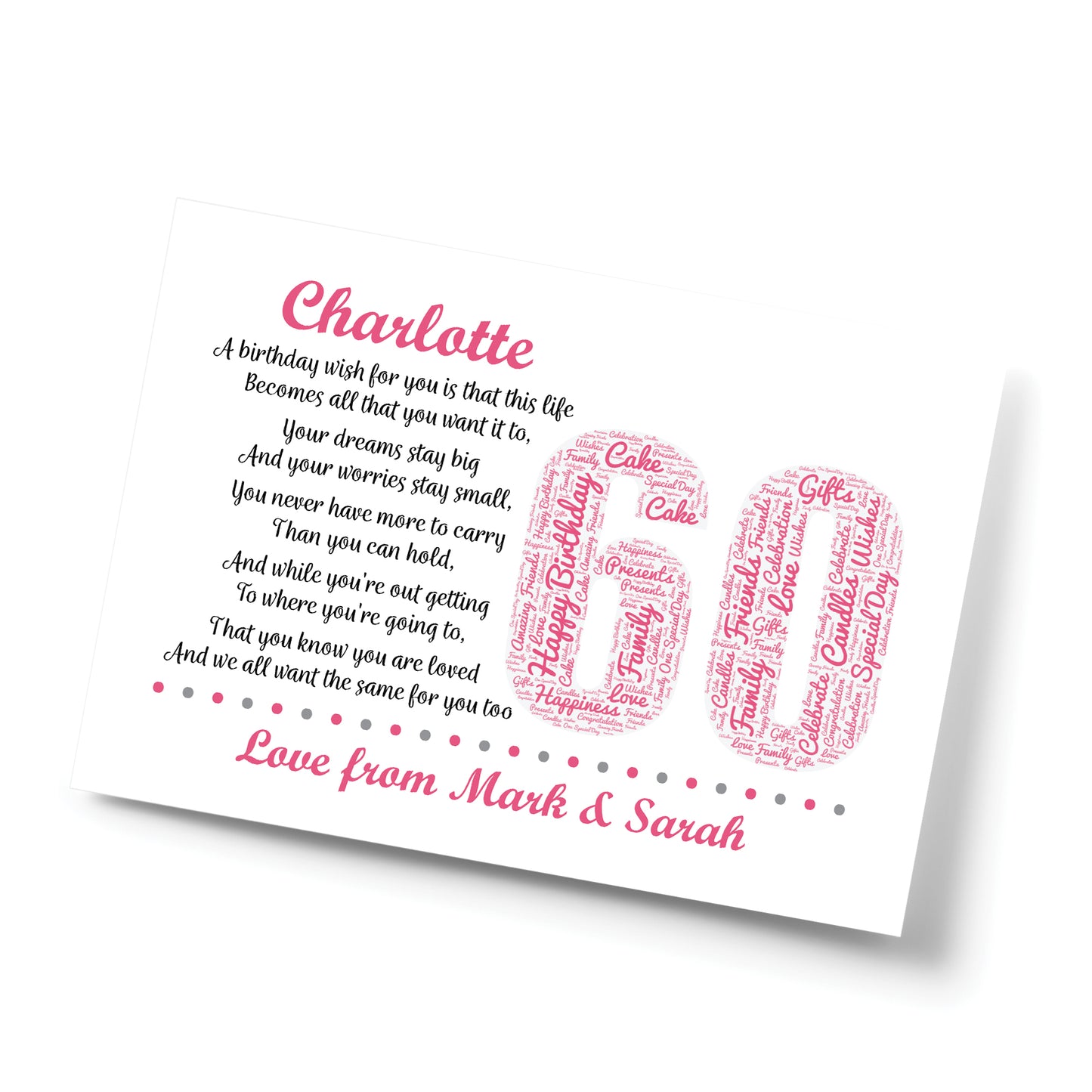 Personalised 60th Birthday Gifts for Her Women Mum Nan A4 Print