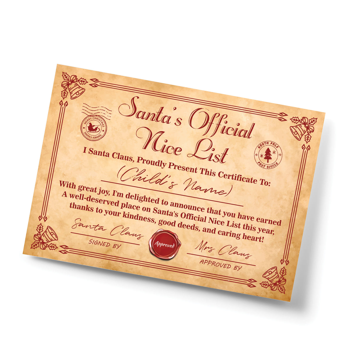 Santas Nice List Christmas Eve Gift For Children Personalised