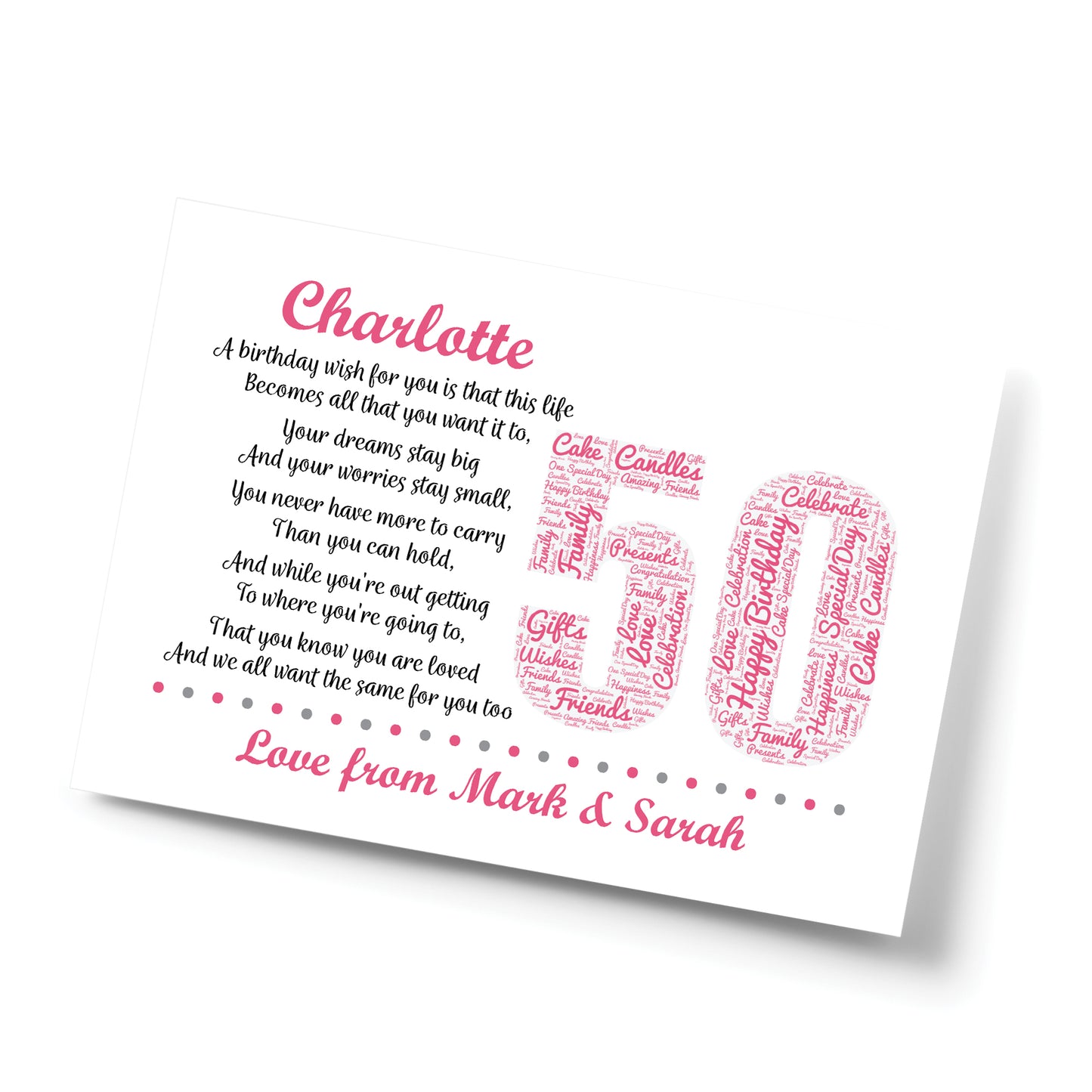 Personalised 50th Birthday Gifts for Her Women Mum A4 Print