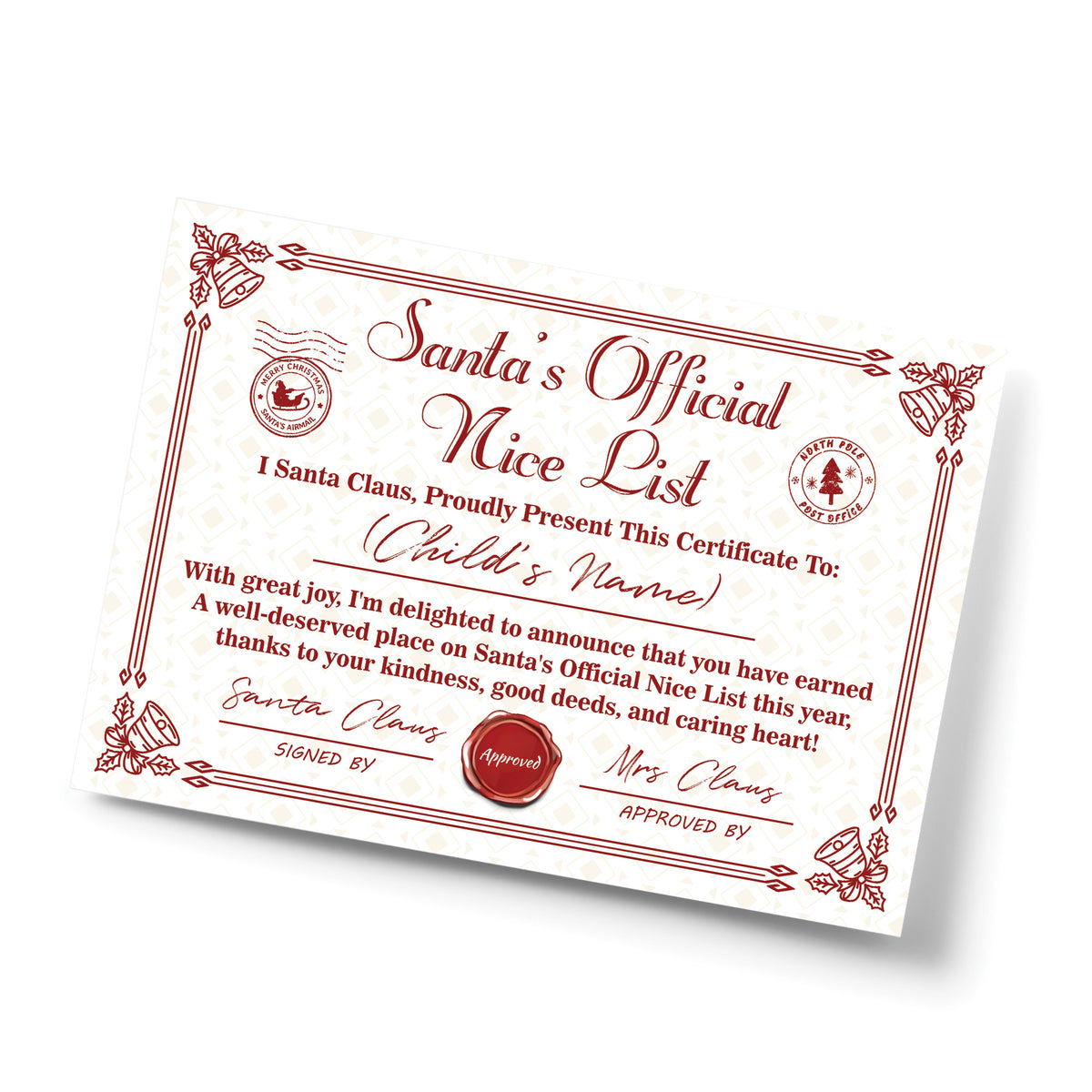 Santas Official Nice List Gift Children Personalised Christmas