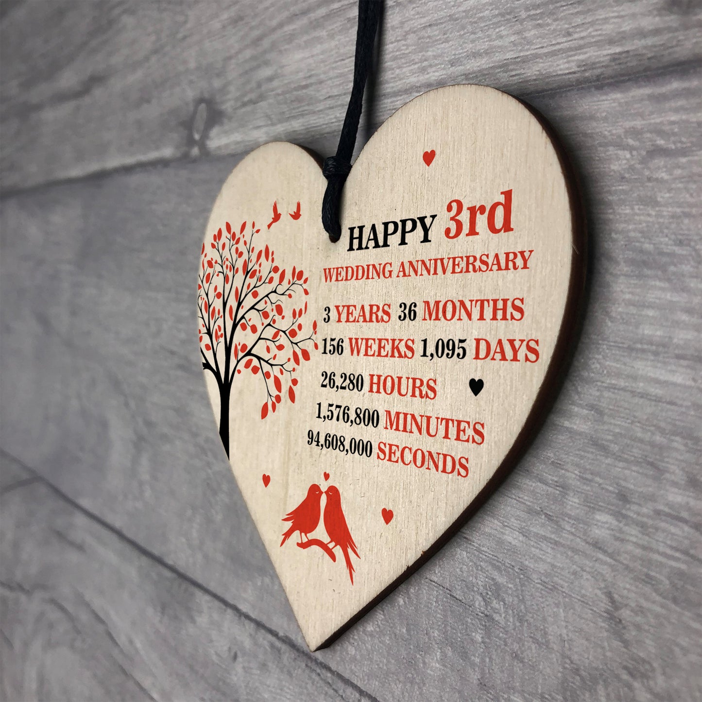 3rd Wedding Anniversary Heart Plaque Present For Anniversary