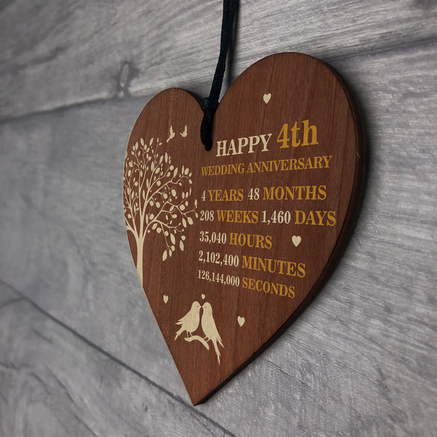 4th Wedding Anniversary Wooden Heart Plaque Dark Wife Husband