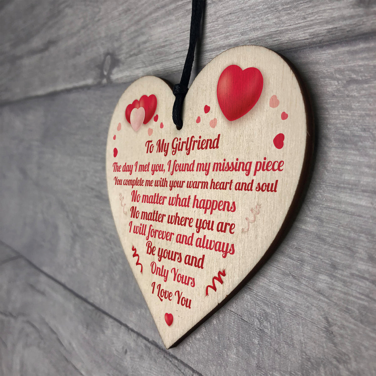 To My Girlfriend Wooden Heart Keepsake Gift From Boyfriend