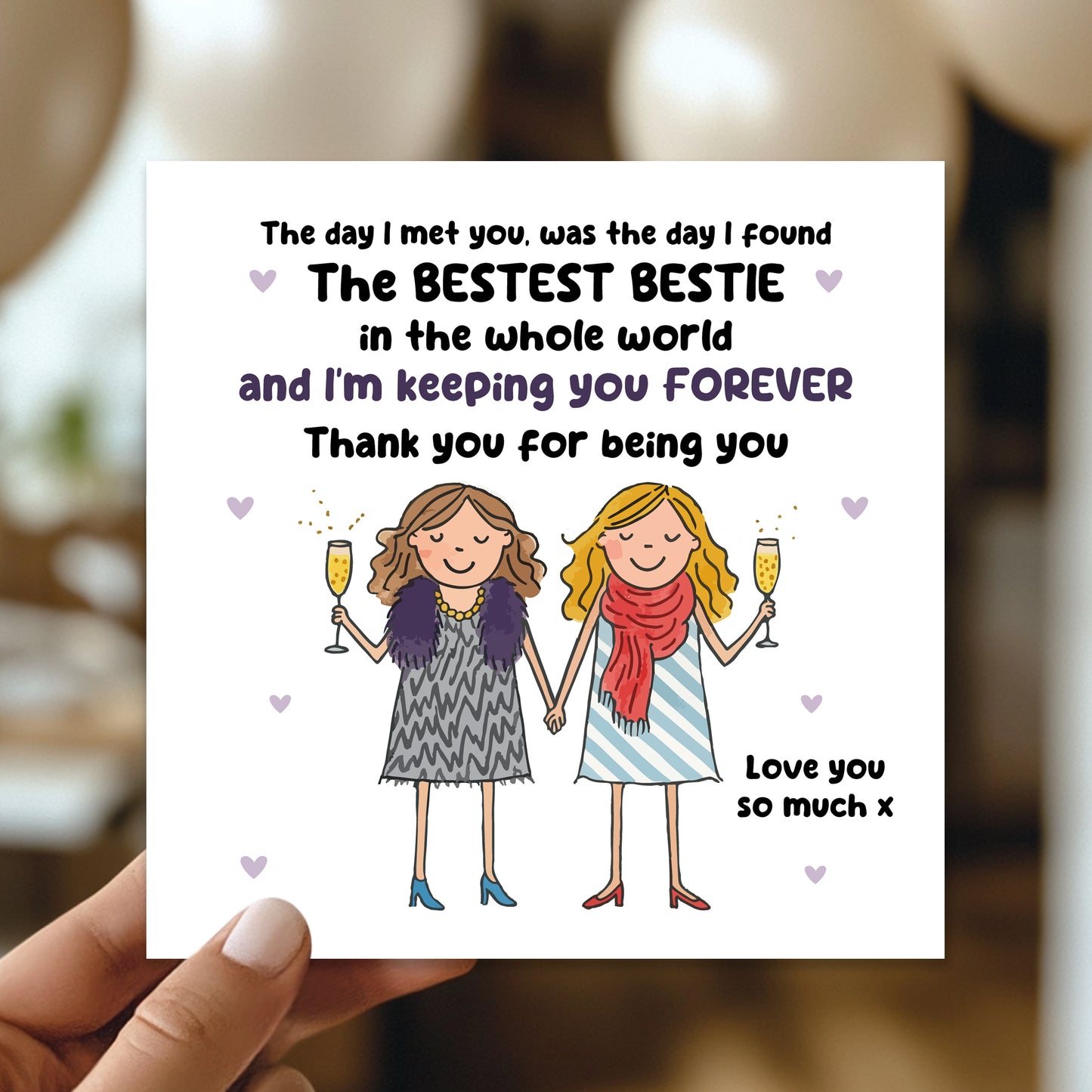 Birthday Card For Friend Bestest Bestie Card With Kraft Envelope