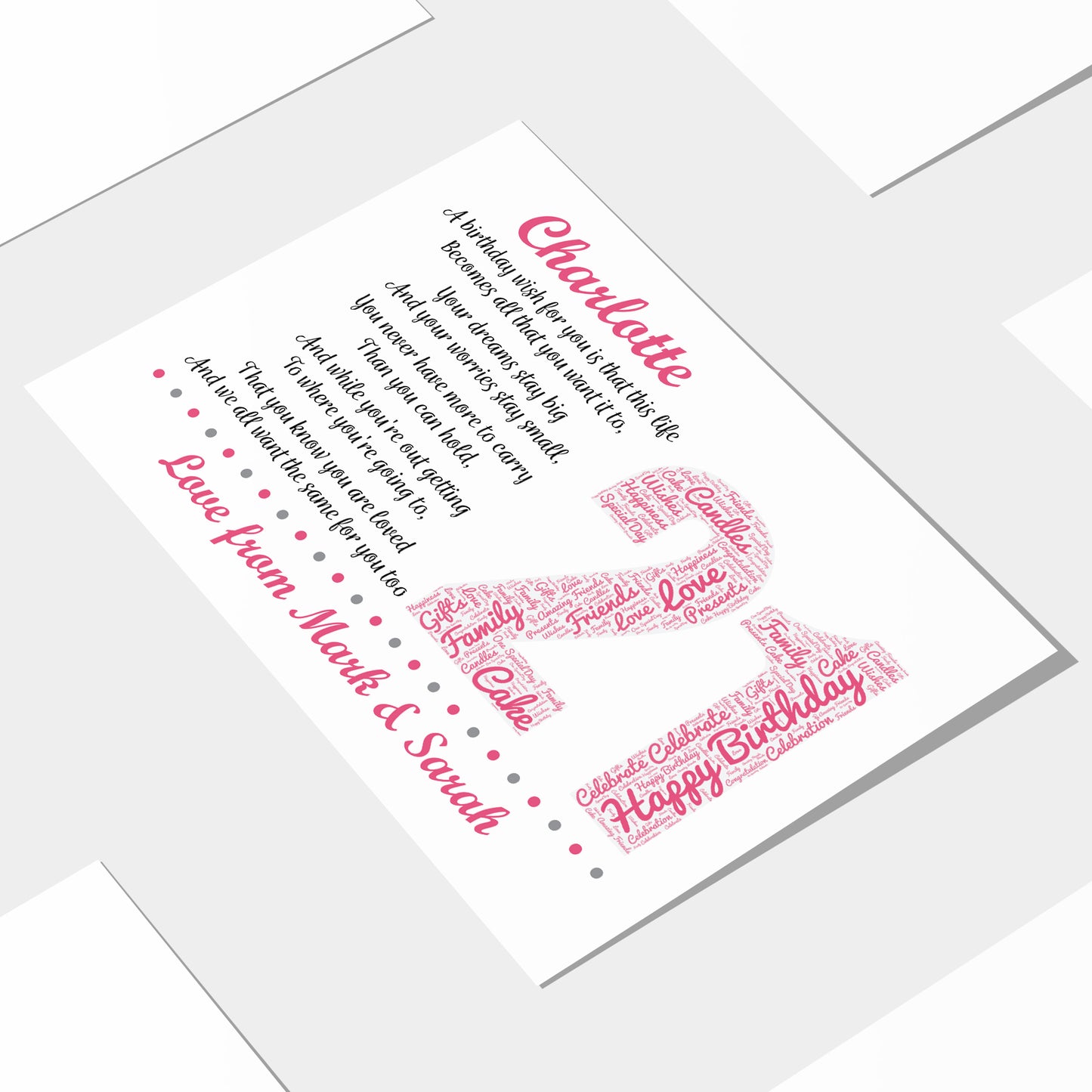 Personalised 21st Birthday Gifts for Her Girls Daughter A3 Print