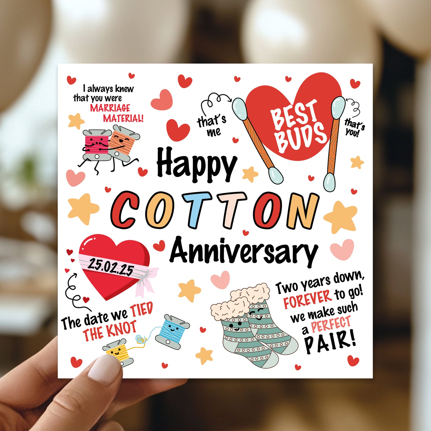 Happy Cotton Anniversary Card For Husband Wife Personalised 2nd