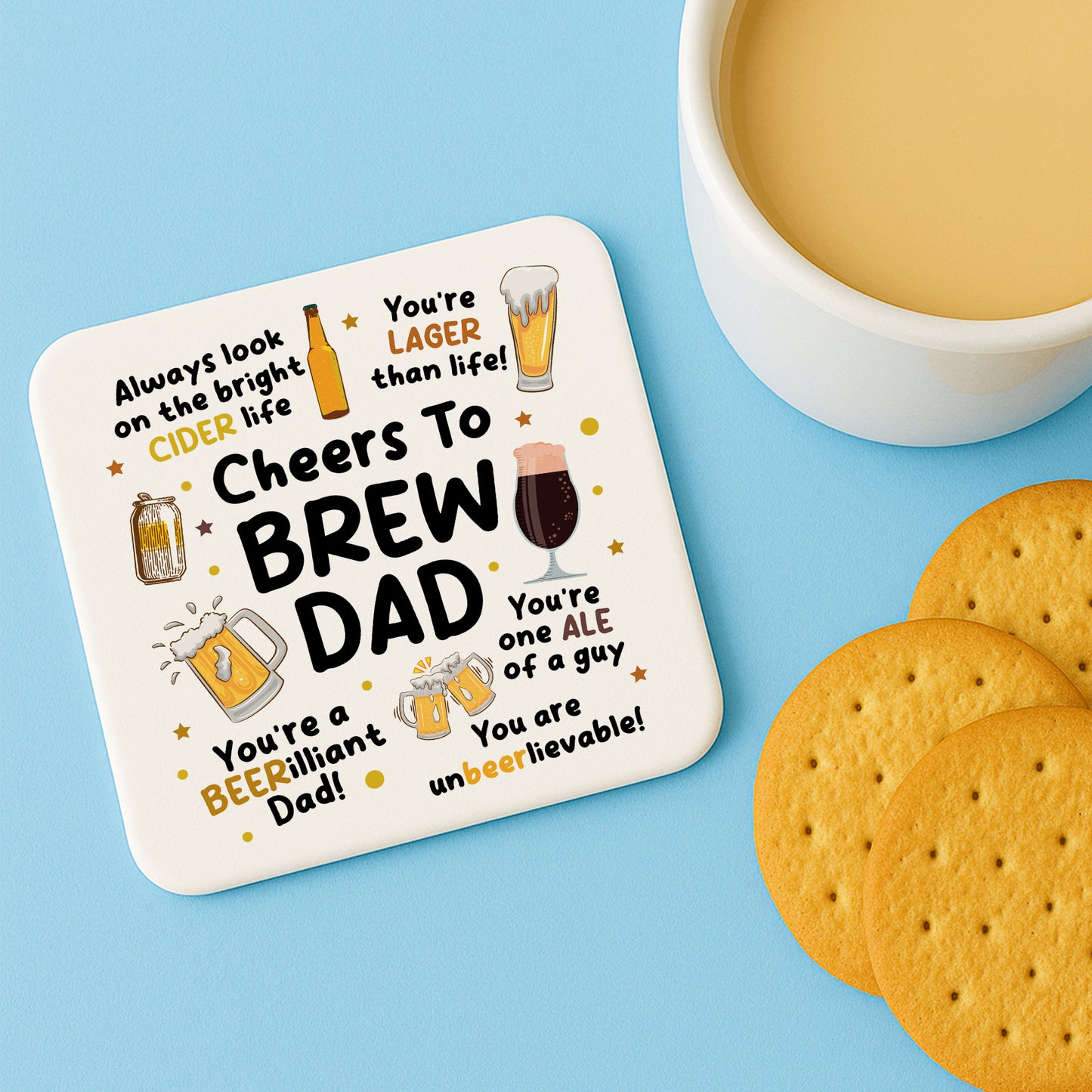 Funny Dad Gift Dad Coaster Cheers To Brew Dad Gift For Birthday