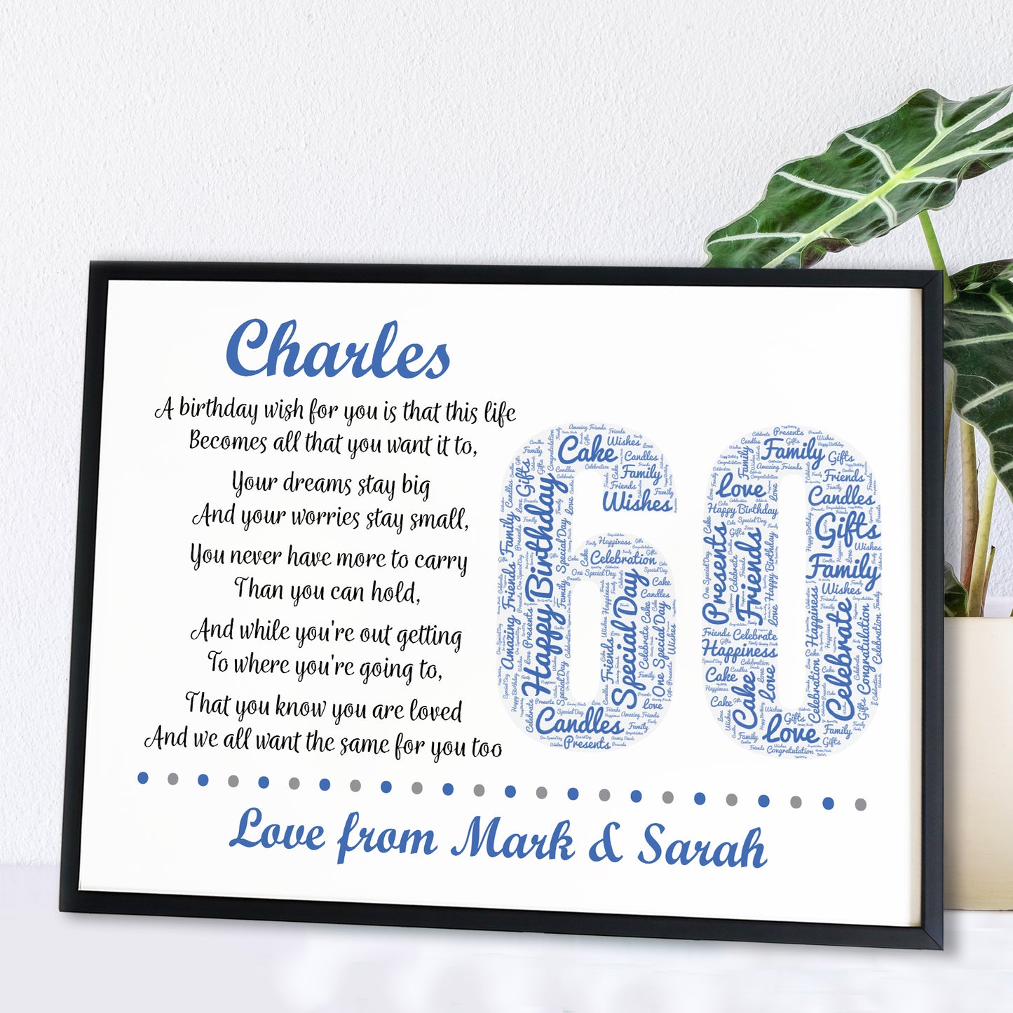 Personalised 60th Birthday Gift for Husband Dad A3 Framed Print