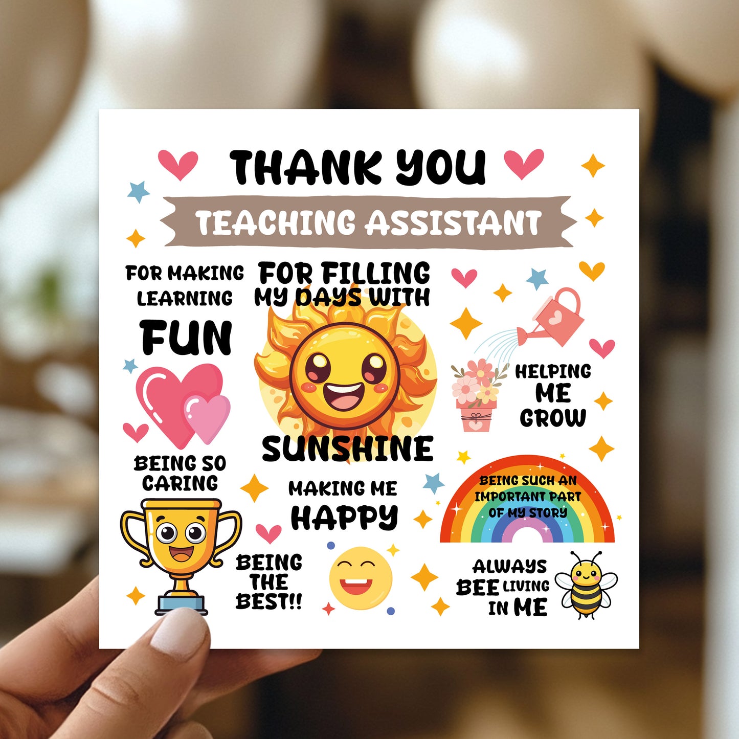 Thank You Card For Teaching Assistant With Kraft Envelope