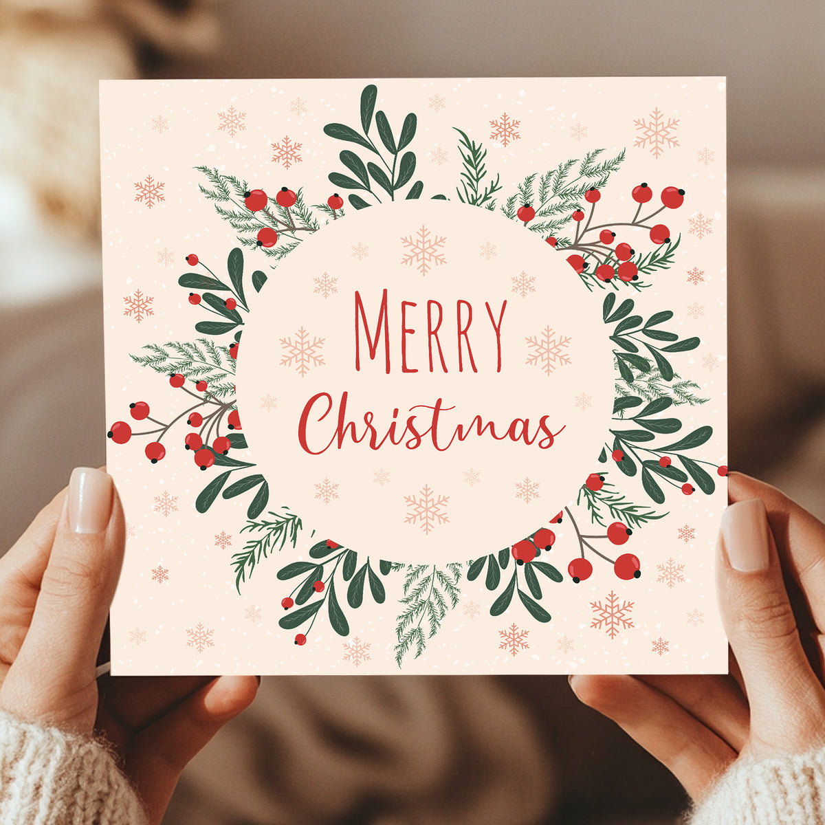 Christmas Cards Pack of 6 With Kraft Envelopes Merry Christmas