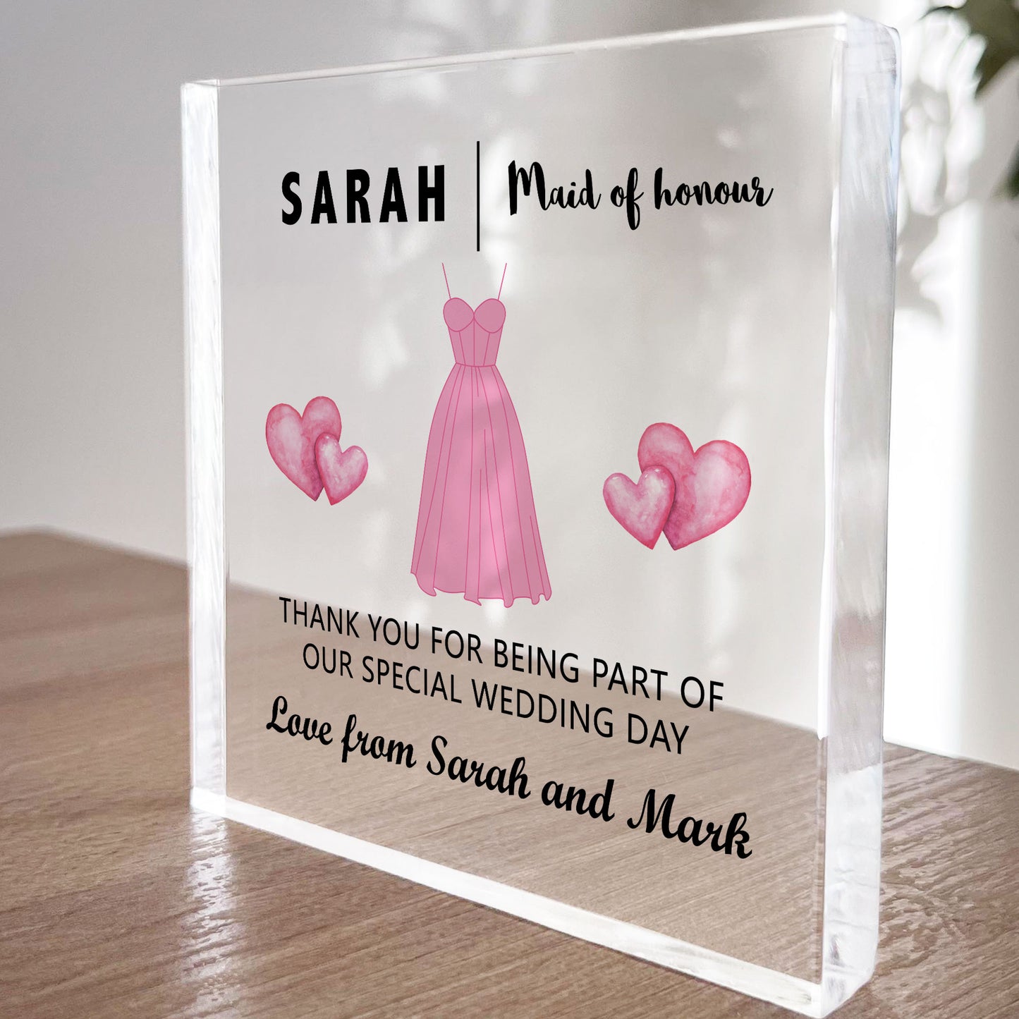 Maid of Honour Thank You Gifts Personalised Acrylic Block