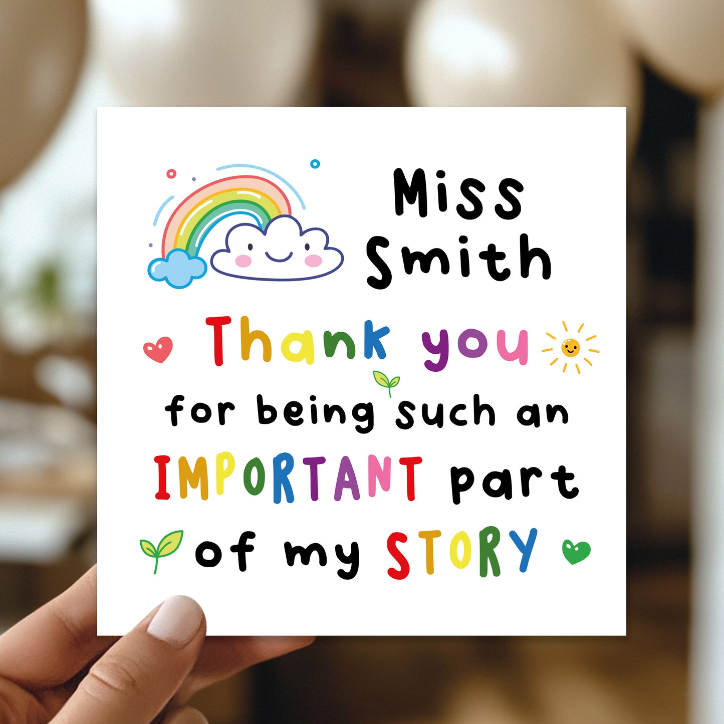 PERSONALISED Thank You Cards for Teacher Part Of My Story