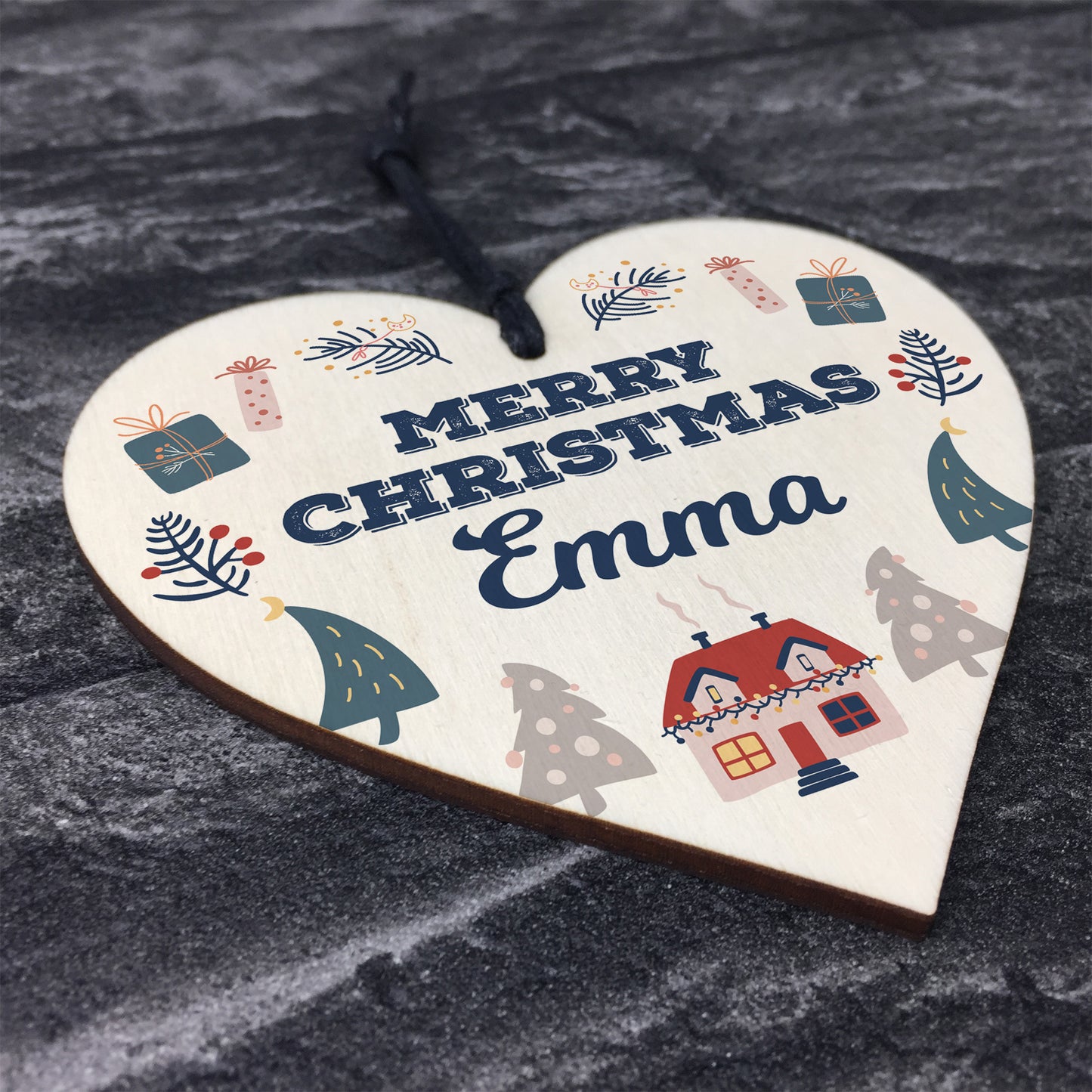 Merry Christmas Personalised Wooden Heart Bauble Gift For Friend