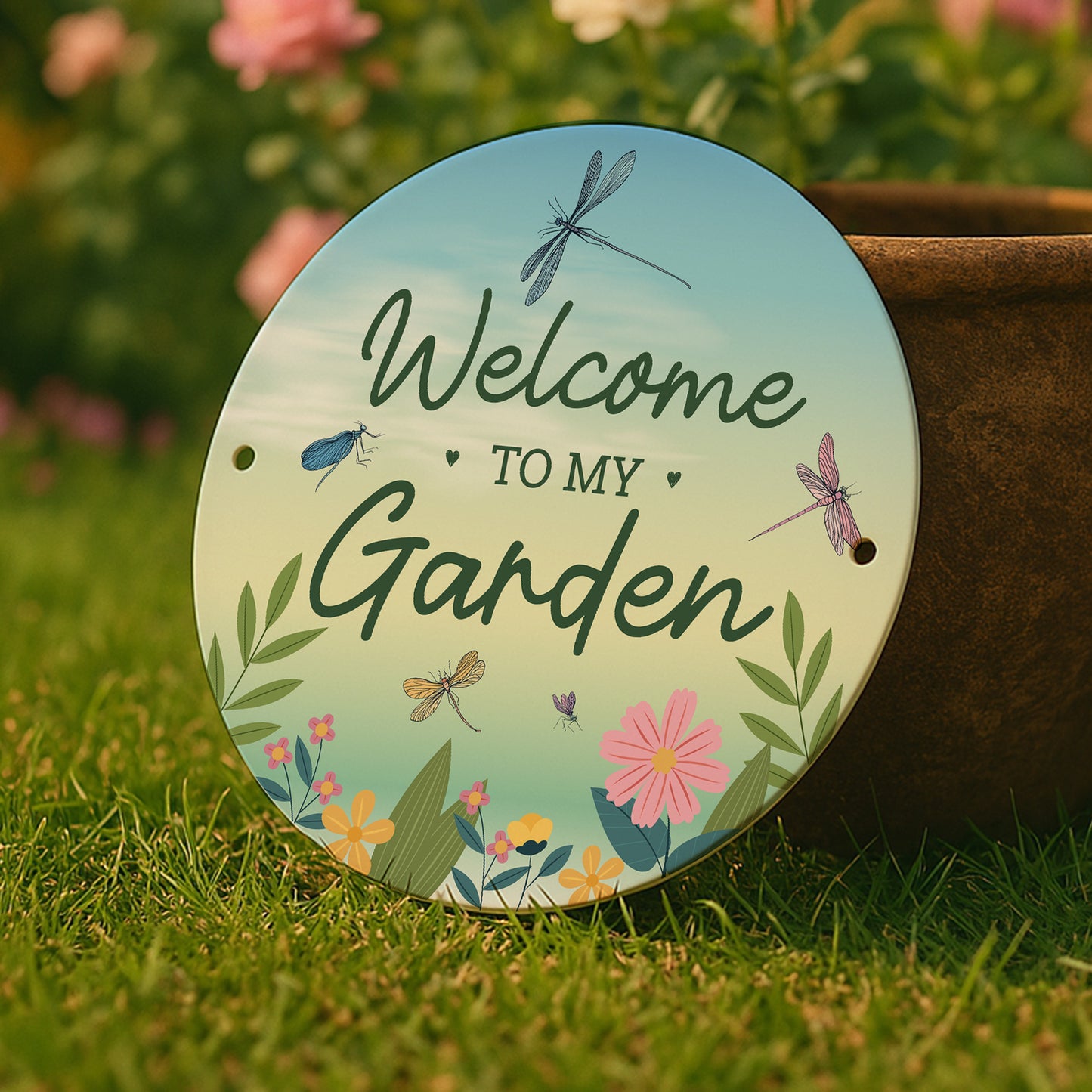 Welcome To My Garden Sign For Outside Summerhouse Dragonfy