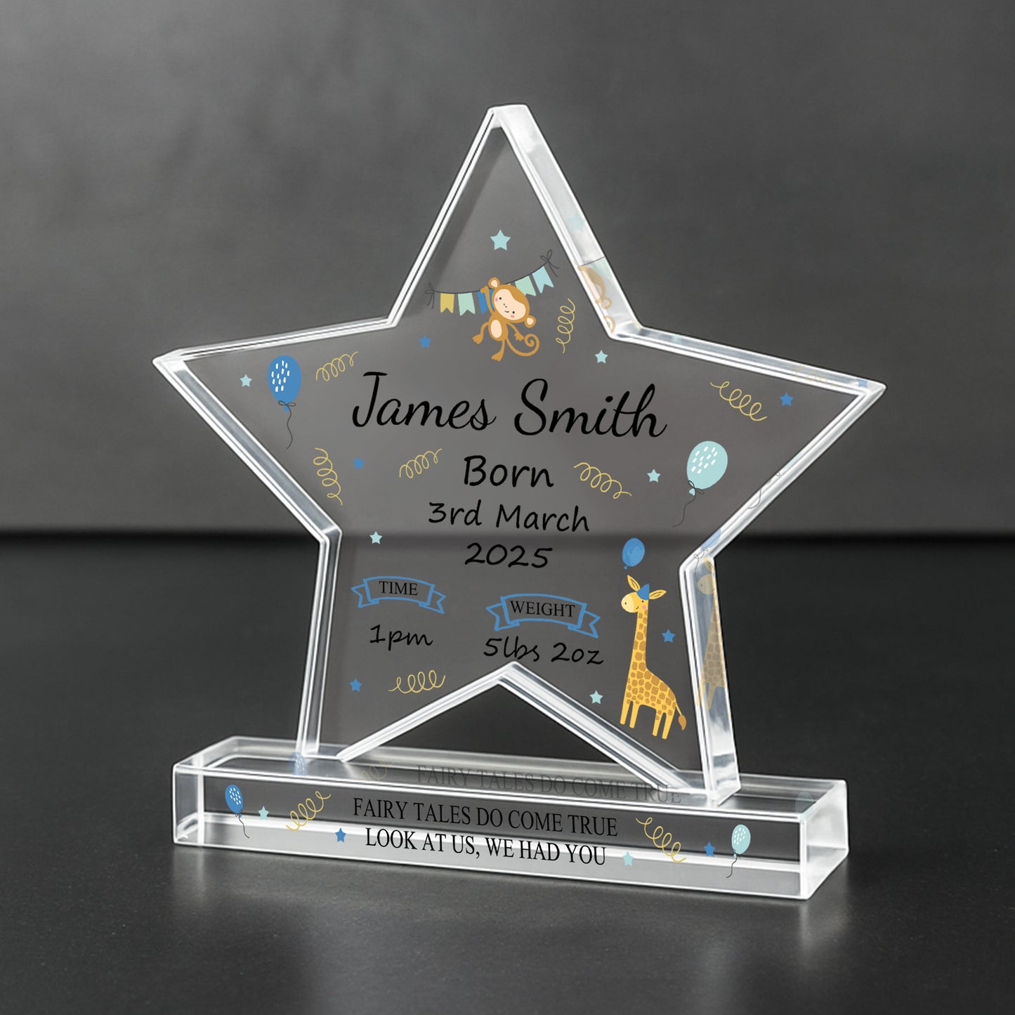 New Baby Personalised Gift Birth Details Gift Acrylic Star