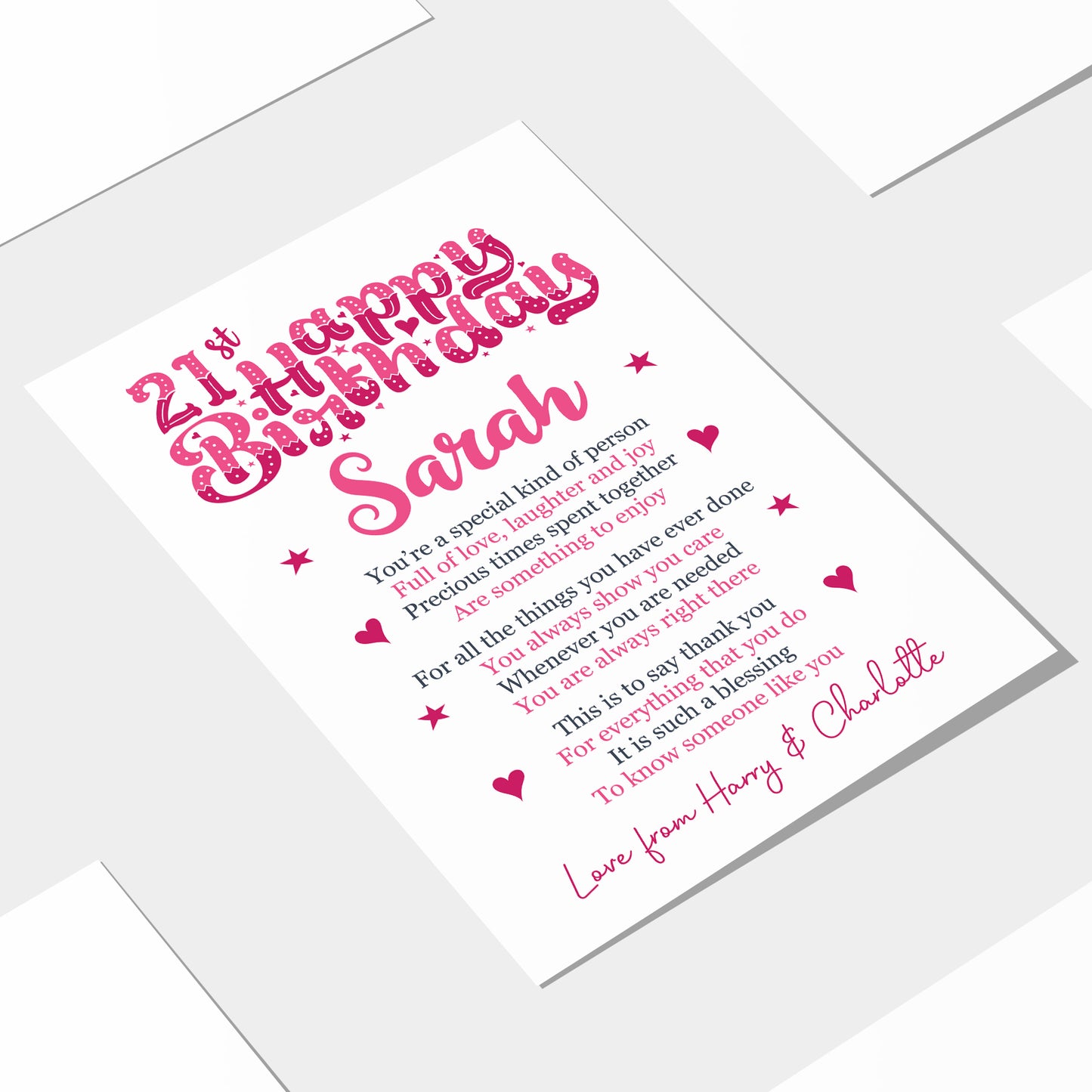 PERSONALISED 21st Birthday Gifts For Her Gift For Daughter A3