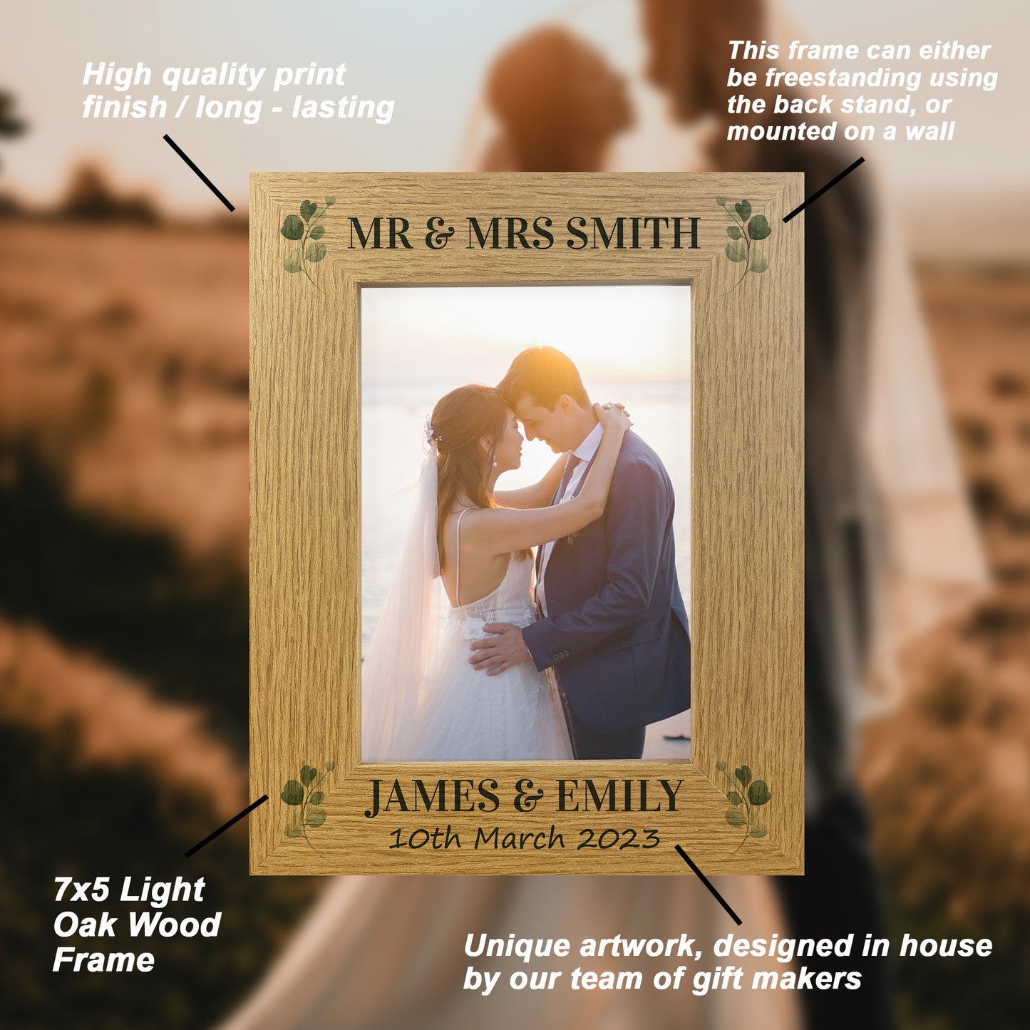Personalised Wedding Gift Wood 7x5 Photo Frame Wood Heart