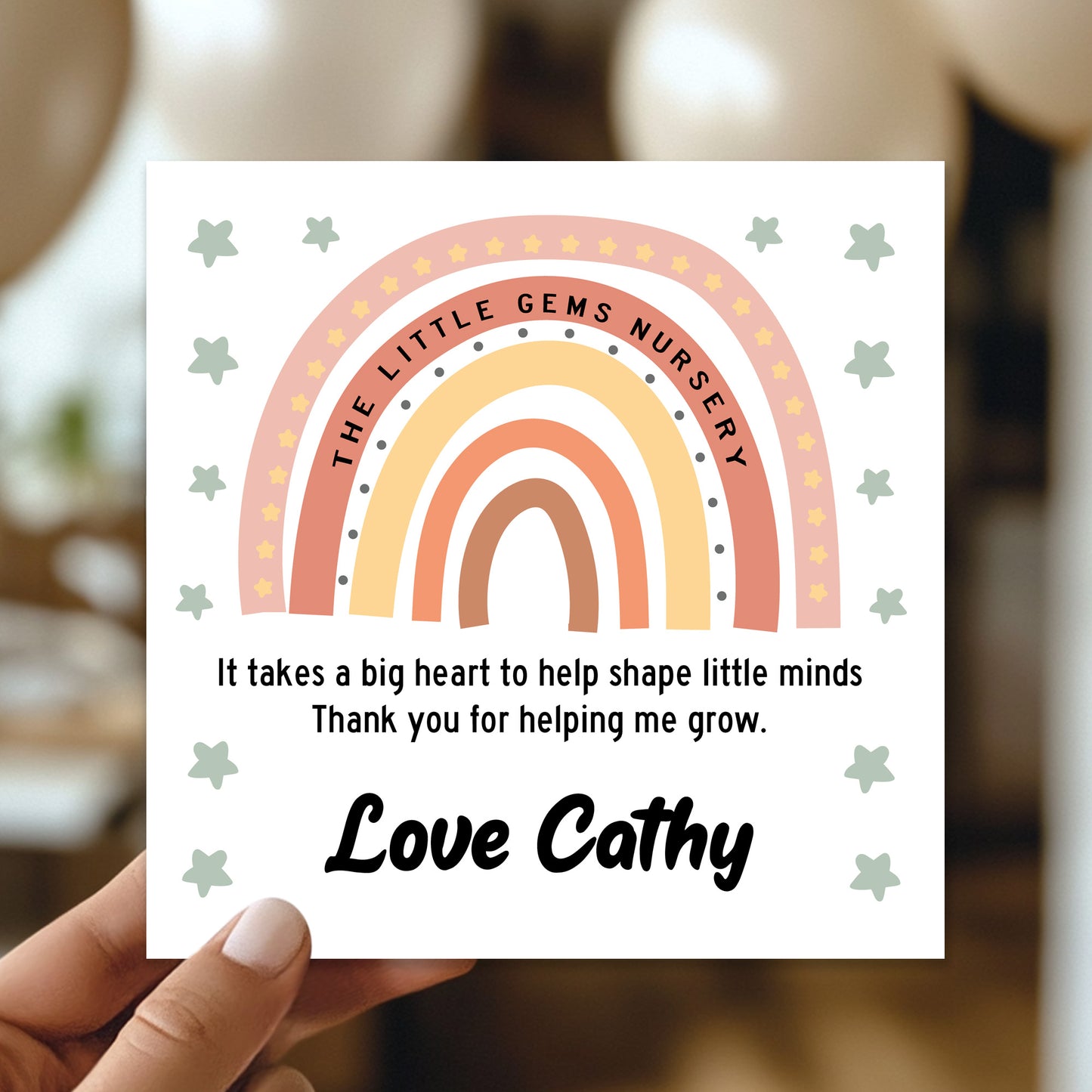 Personalised Cute Teacher Card With Kraft Envelope Rainbow