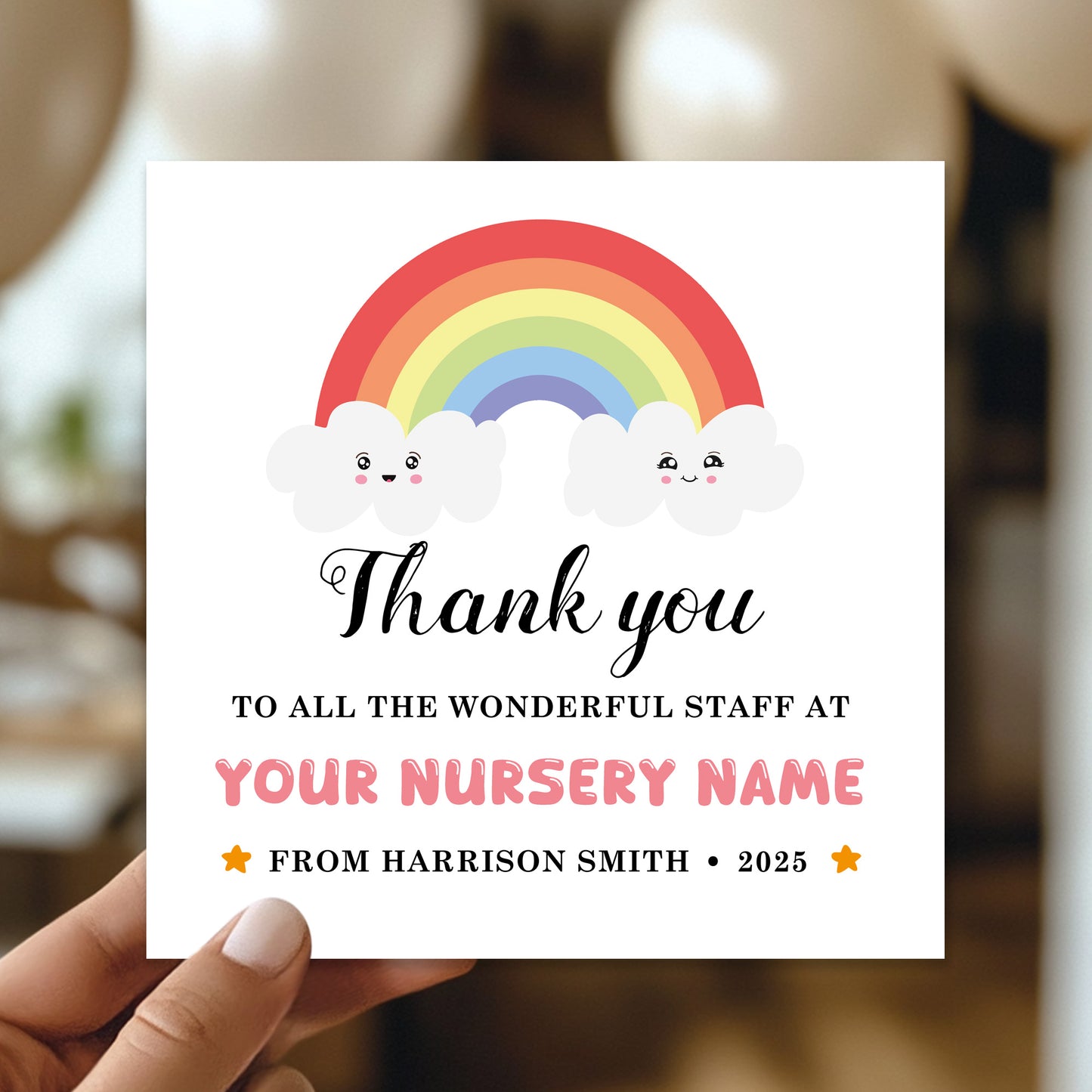 Personalised Thank You To The Wonderful Staff Card Nursery