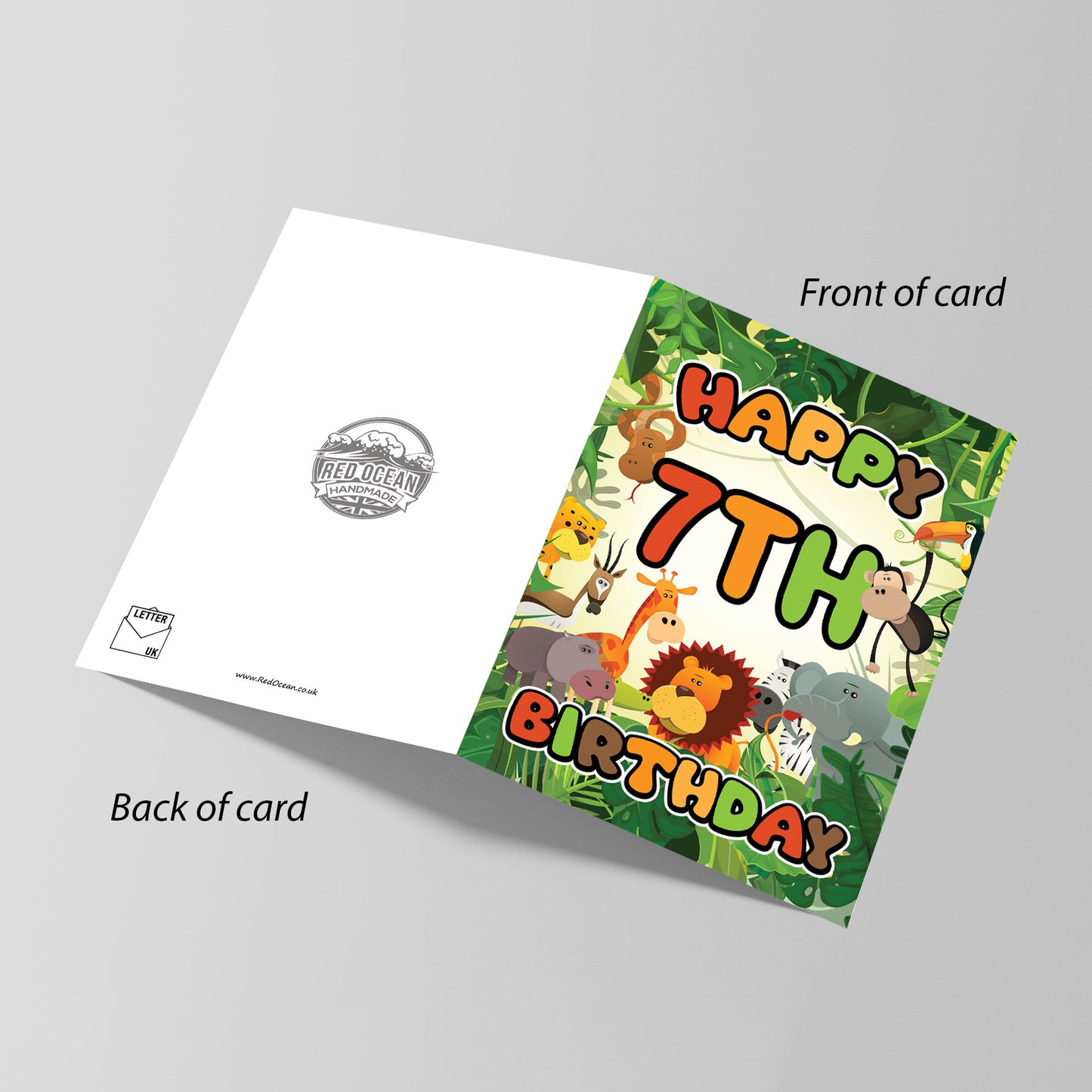 7th Birthday Card for Boy Girl Jungle Safari Animals 7 Years