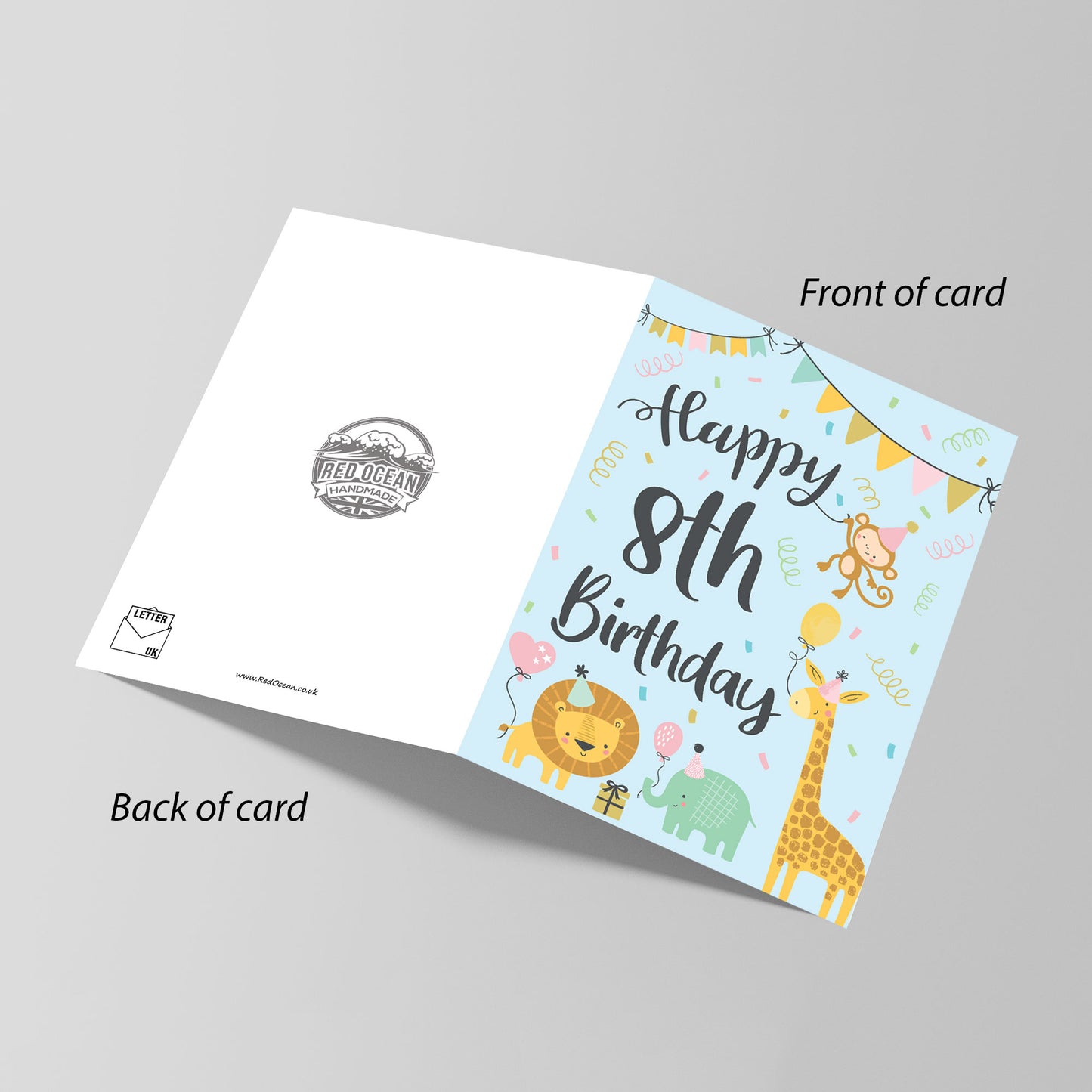 8th Birthday Jungle Animals Card for Girls Boys 8 Year Old Child