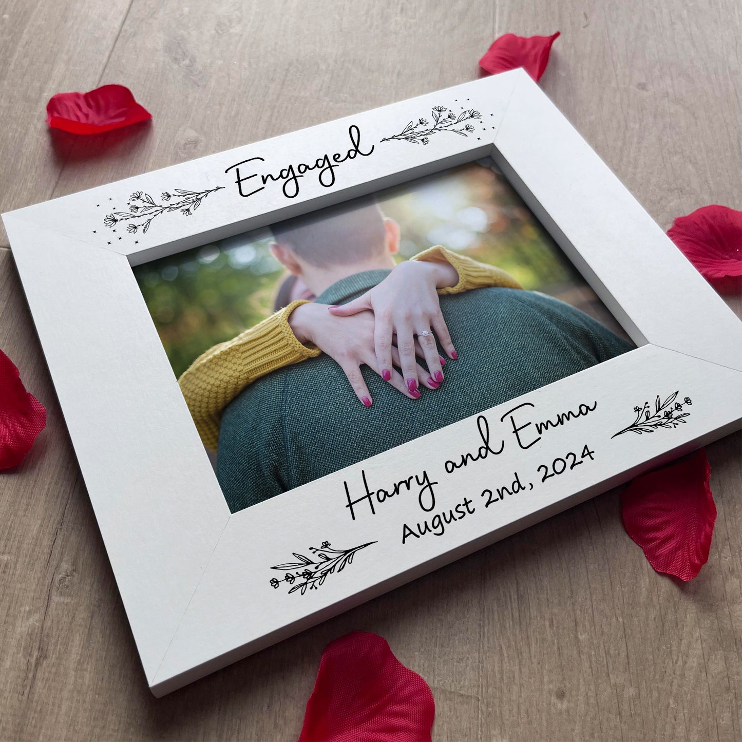 ENGAGEMENT Gift For Couple Oak Photo Frame ENGAGED Couple Gifts