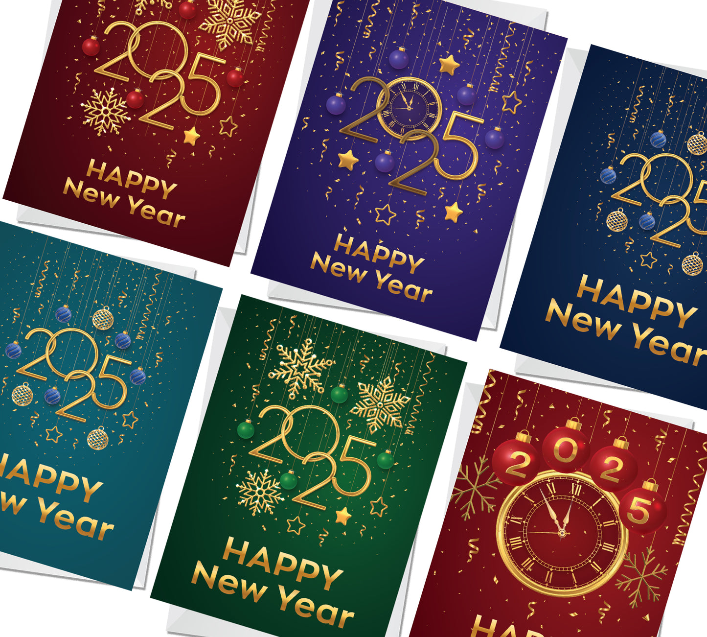 Happy New Year 2025 Cards Pack of 6 New Year Greeting Cards