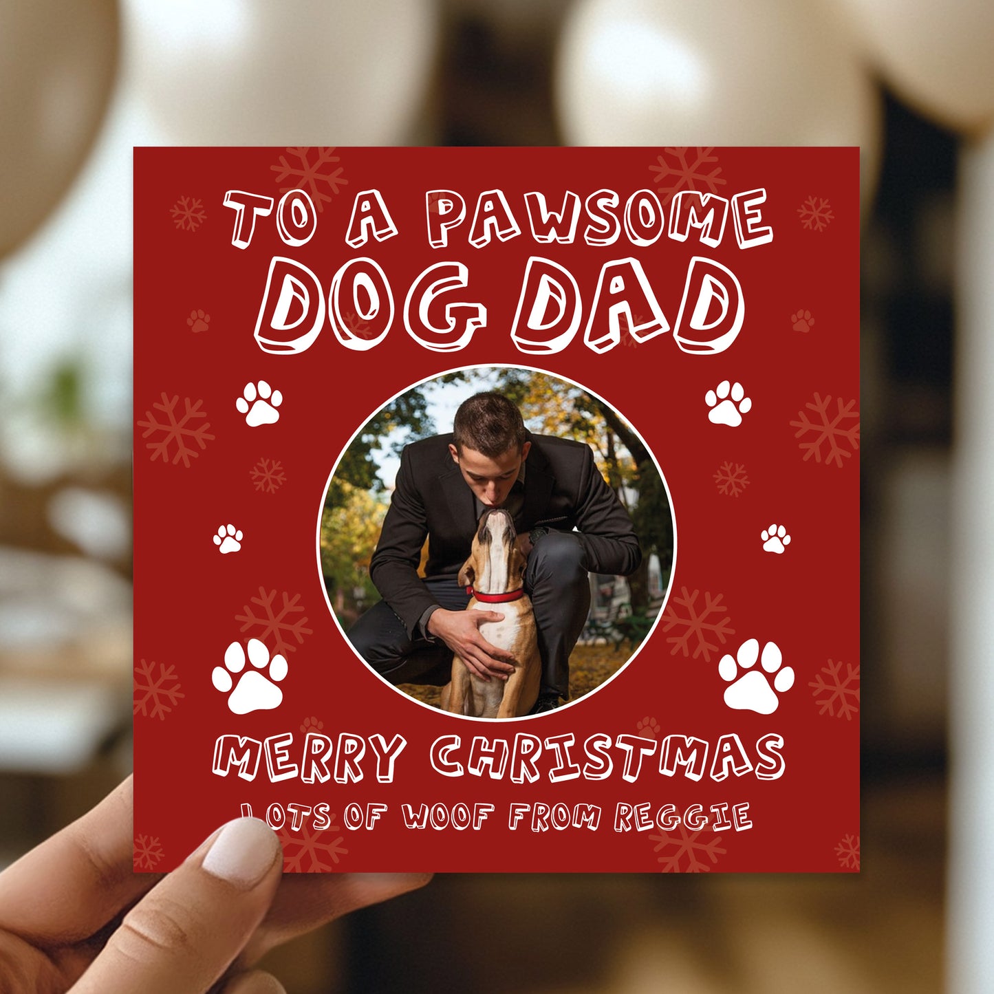 Merry Christmas Card For Pawsome Dog Dad Personalised Photo Card
