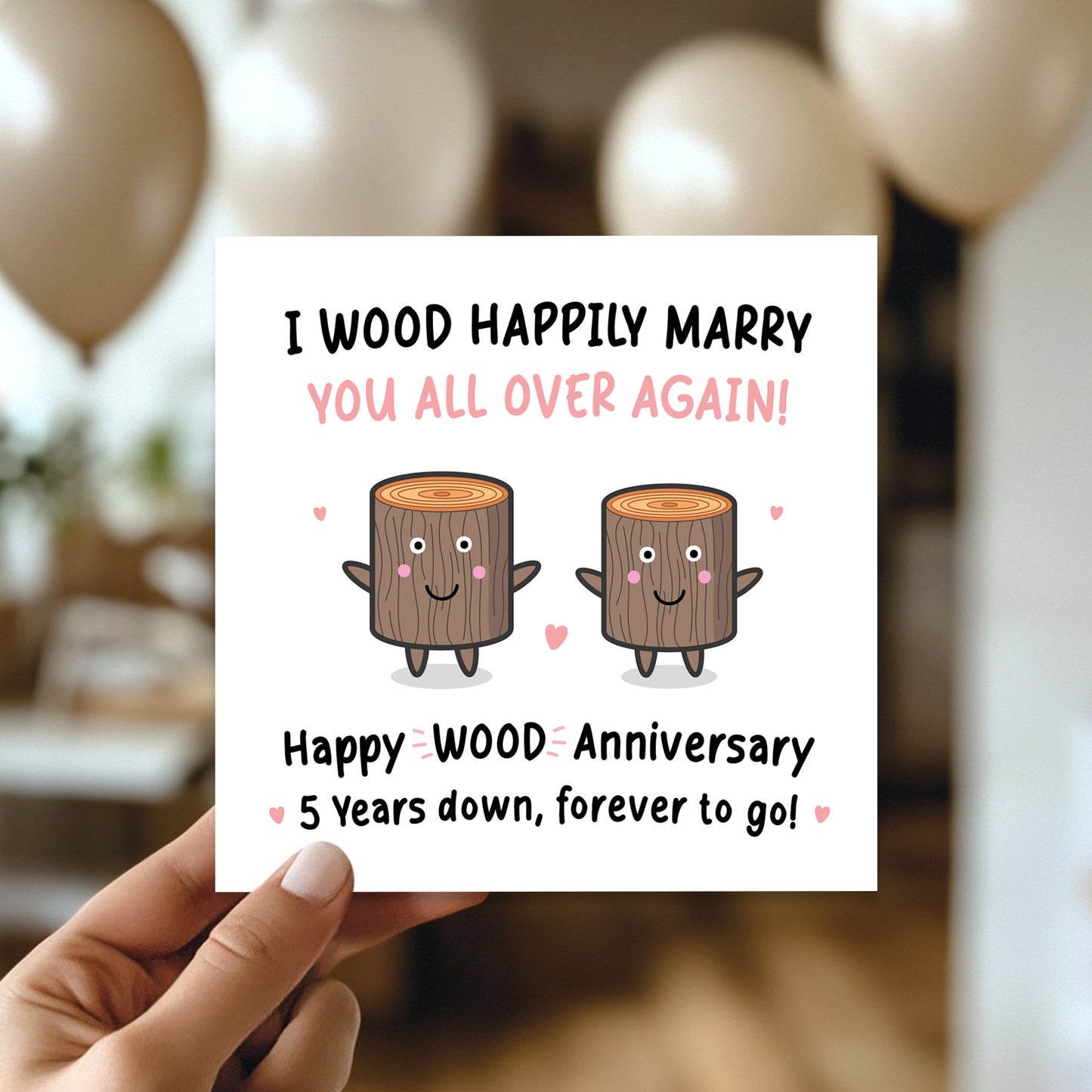 Funny Wood Anniversary Card For Husband Wife 5th Anniversary Car