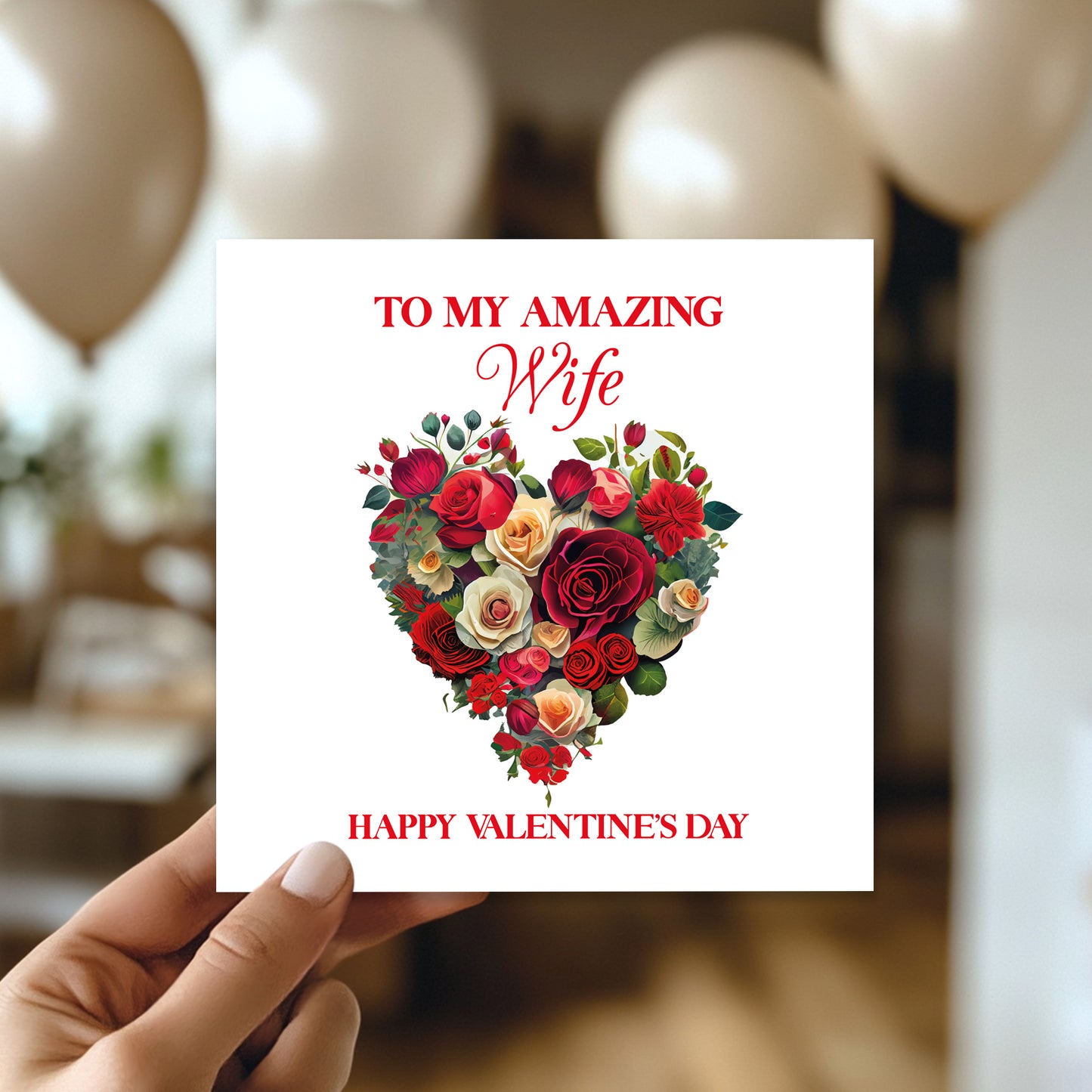Amazing Wife Valentines Day Card for Her Floral Heart Card