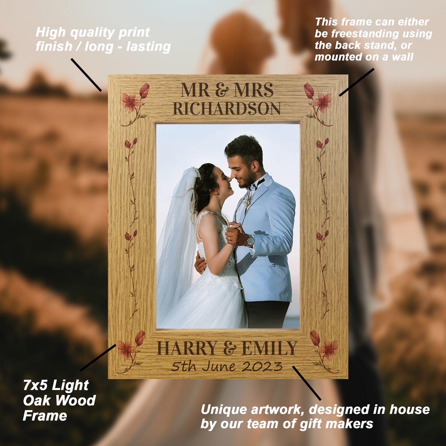 Wedding Gift Wood Wedding Day Personalised Photo Frame and Heart