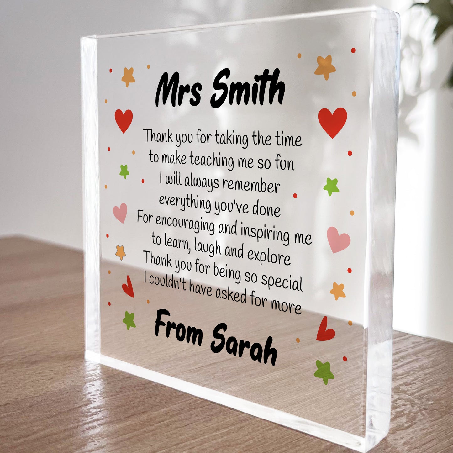 Personalised Gift For Teacher Poem Plaque Thank You Gift