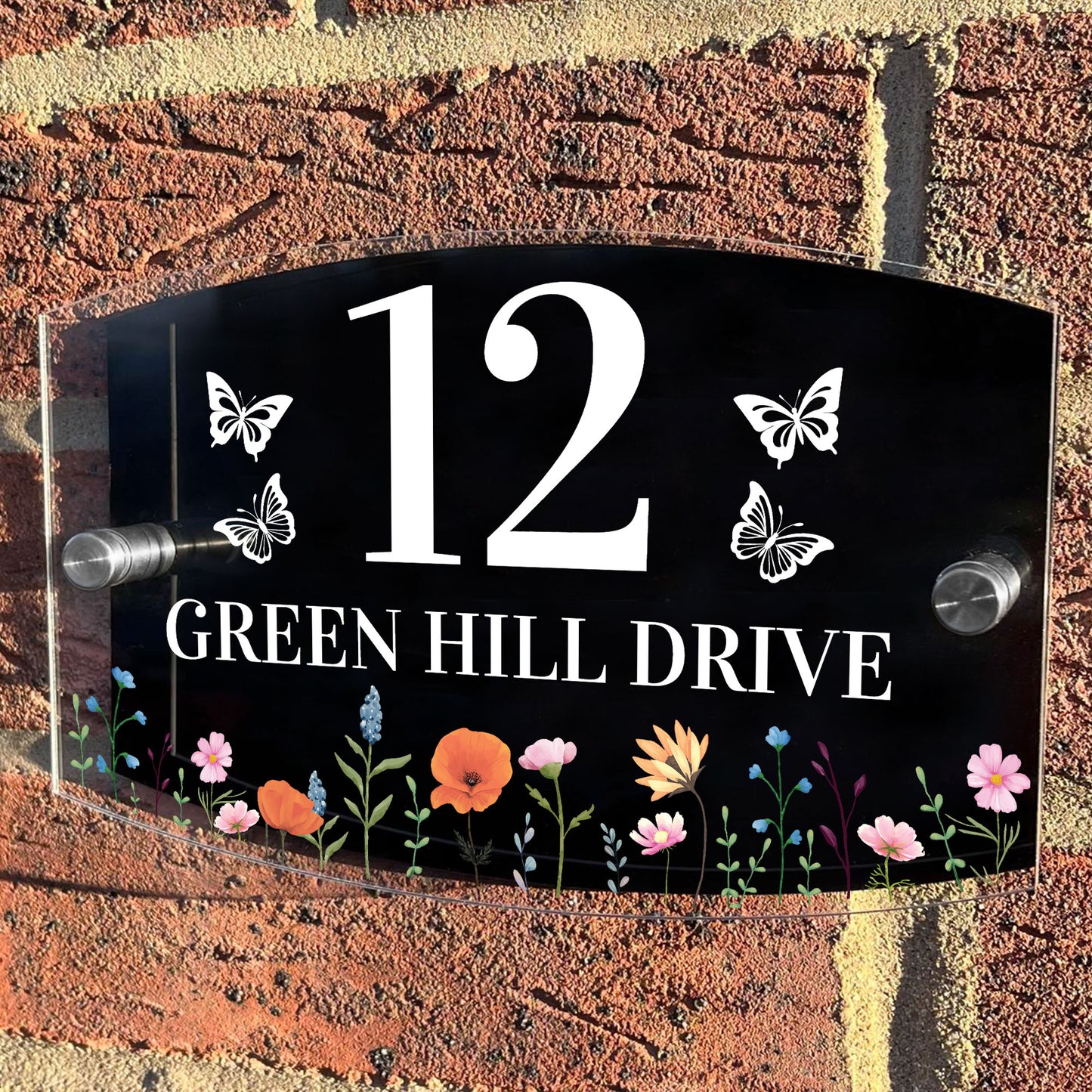 Contemporary House Sign Floral Door Sign Personalised Name Plate