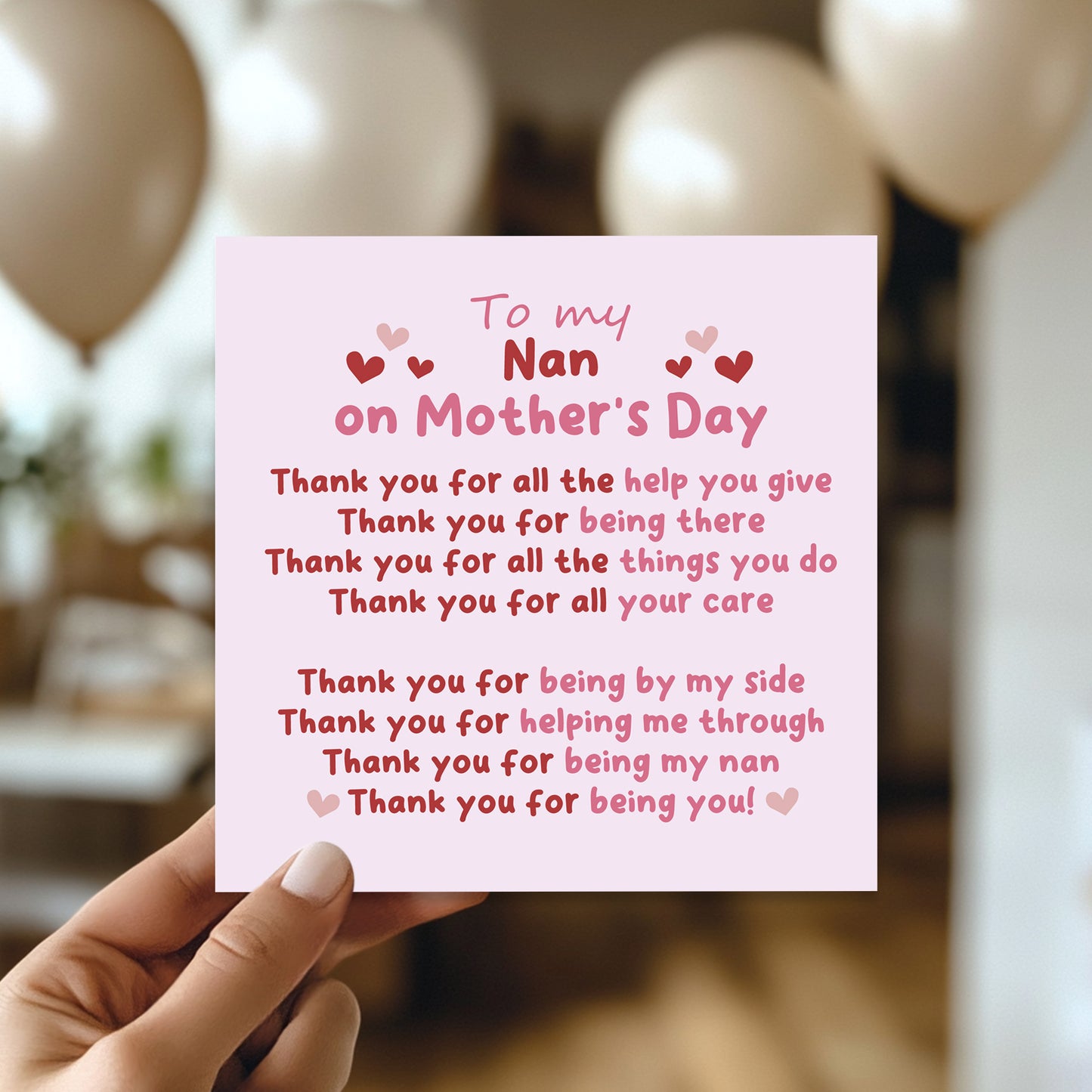 Thank You Card For Nan For Mothers Day, Thank You For Being You