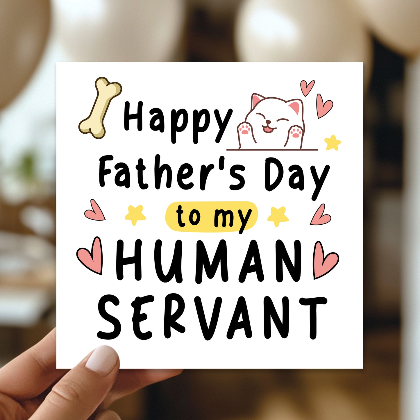 Happy Fathers Day Card For Dad Human Servant Funny Card From Cat
