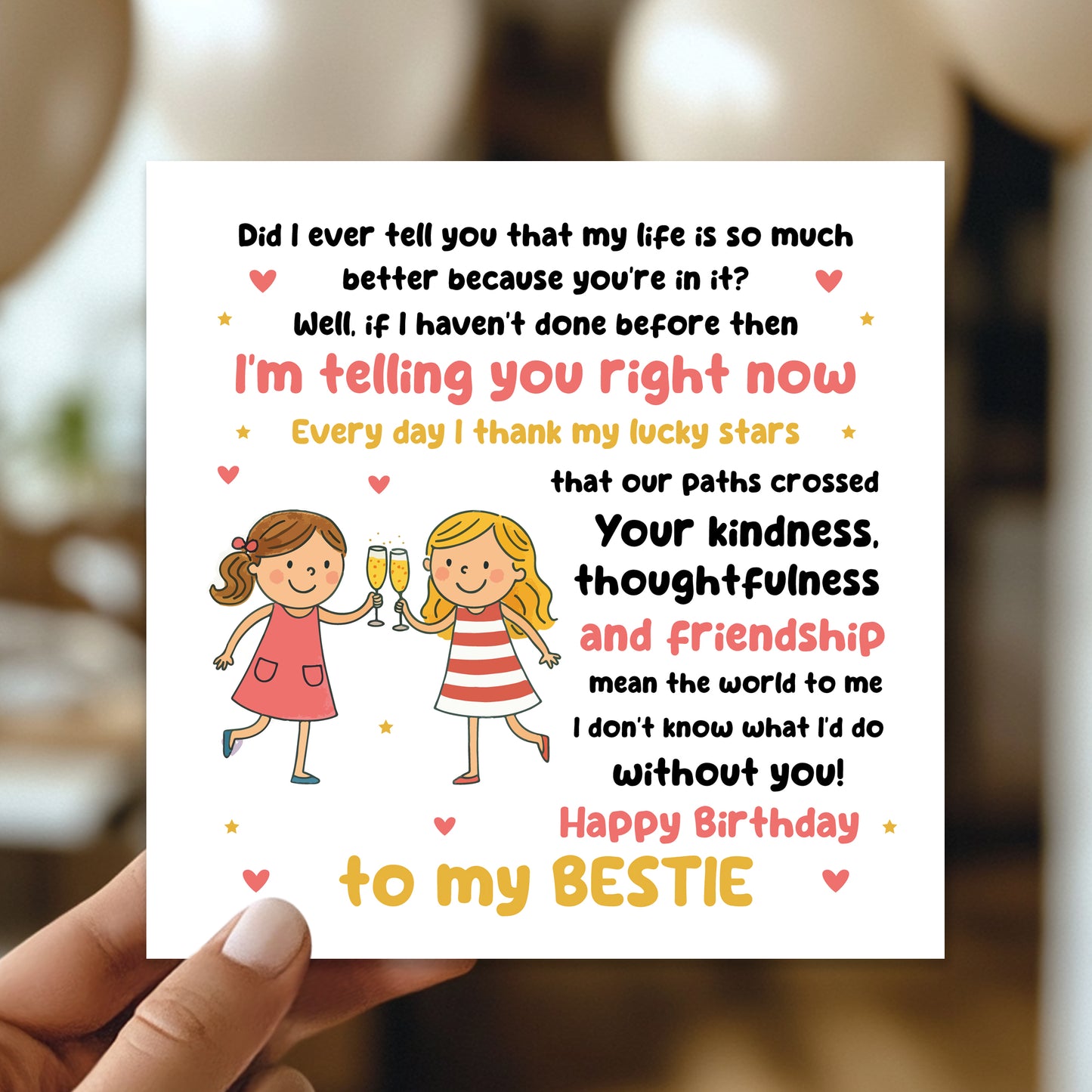 Card For Bestie Birthday With Kraft Envelope Birthday Card
