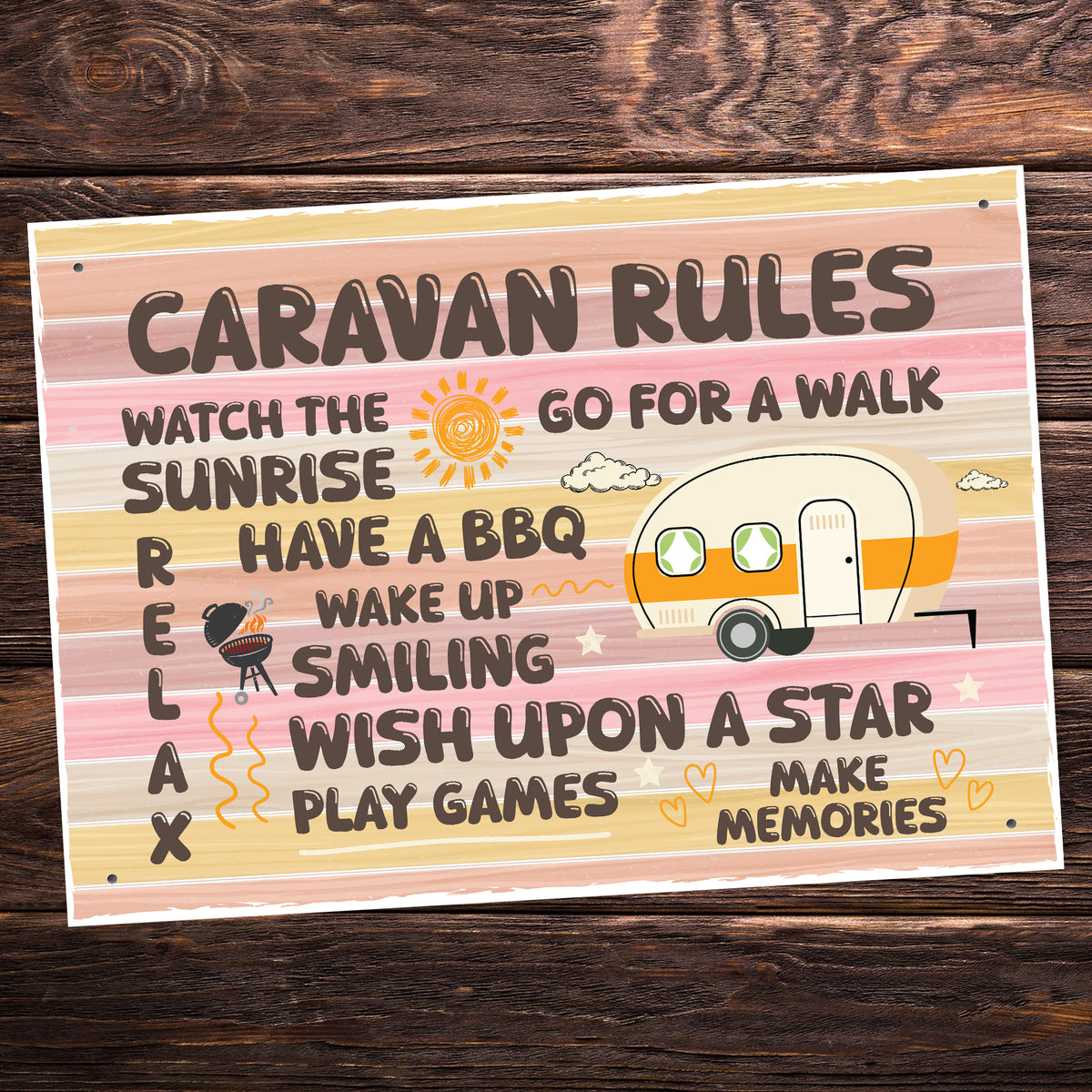 Colourful CARAVAN RULES SIGN Wall Door Plaque Caravan Sign