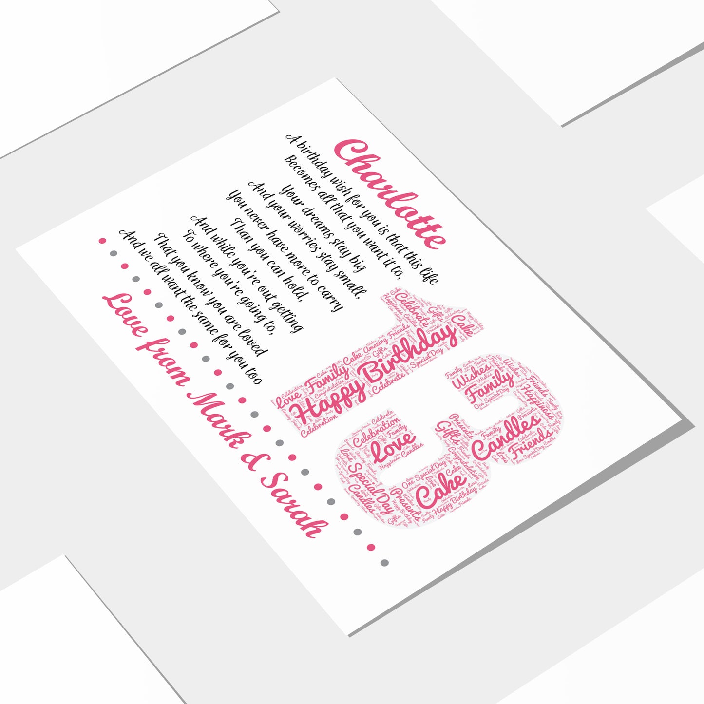 Personalised 13th Birthday Gifts for Her Women Daughter A3 Print
