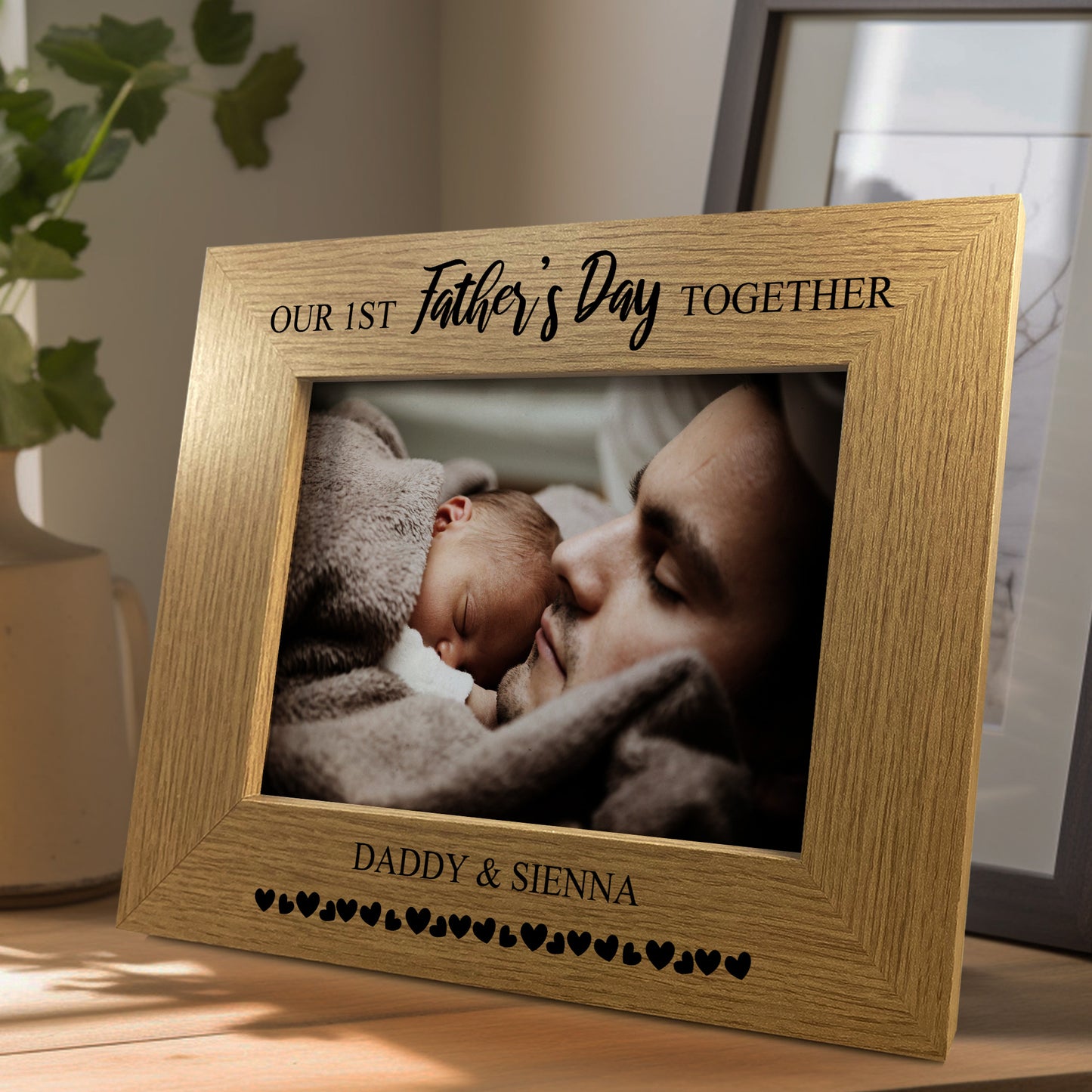 First 1st Fathers Day Personalised 7x5 Oak Frame Gift For Daddy