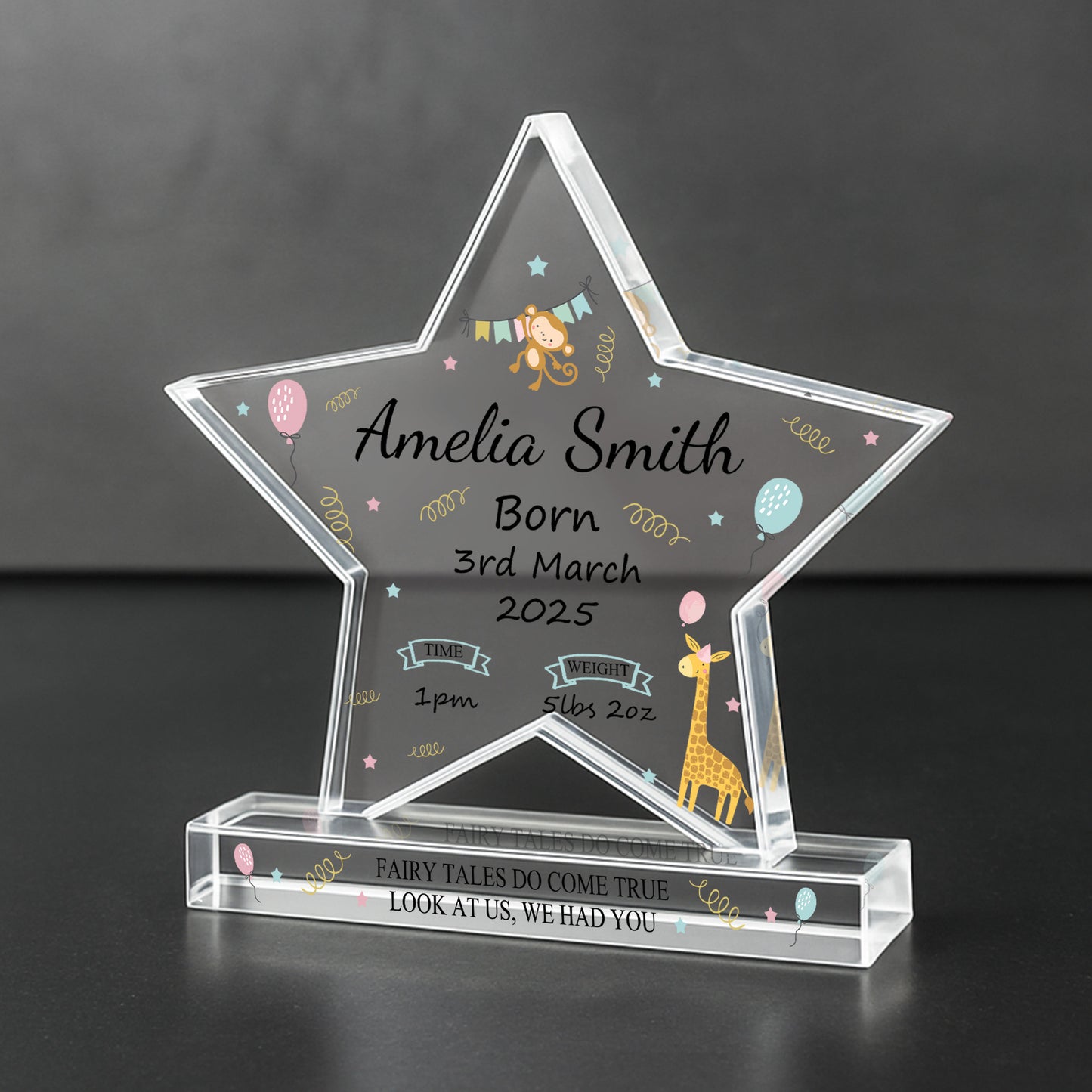 New Baby Personalised Gift Birth Details Gift Acrylic Star