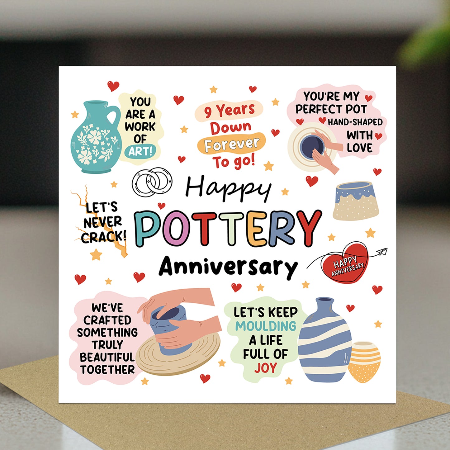9th Pottery Anniversary Gift Set For Husband Wife Pot and Card