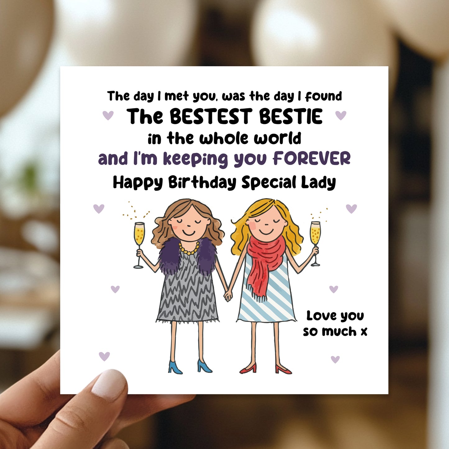 BESTIE Birthday Card With Kraft Envelope BFF Birthday Card