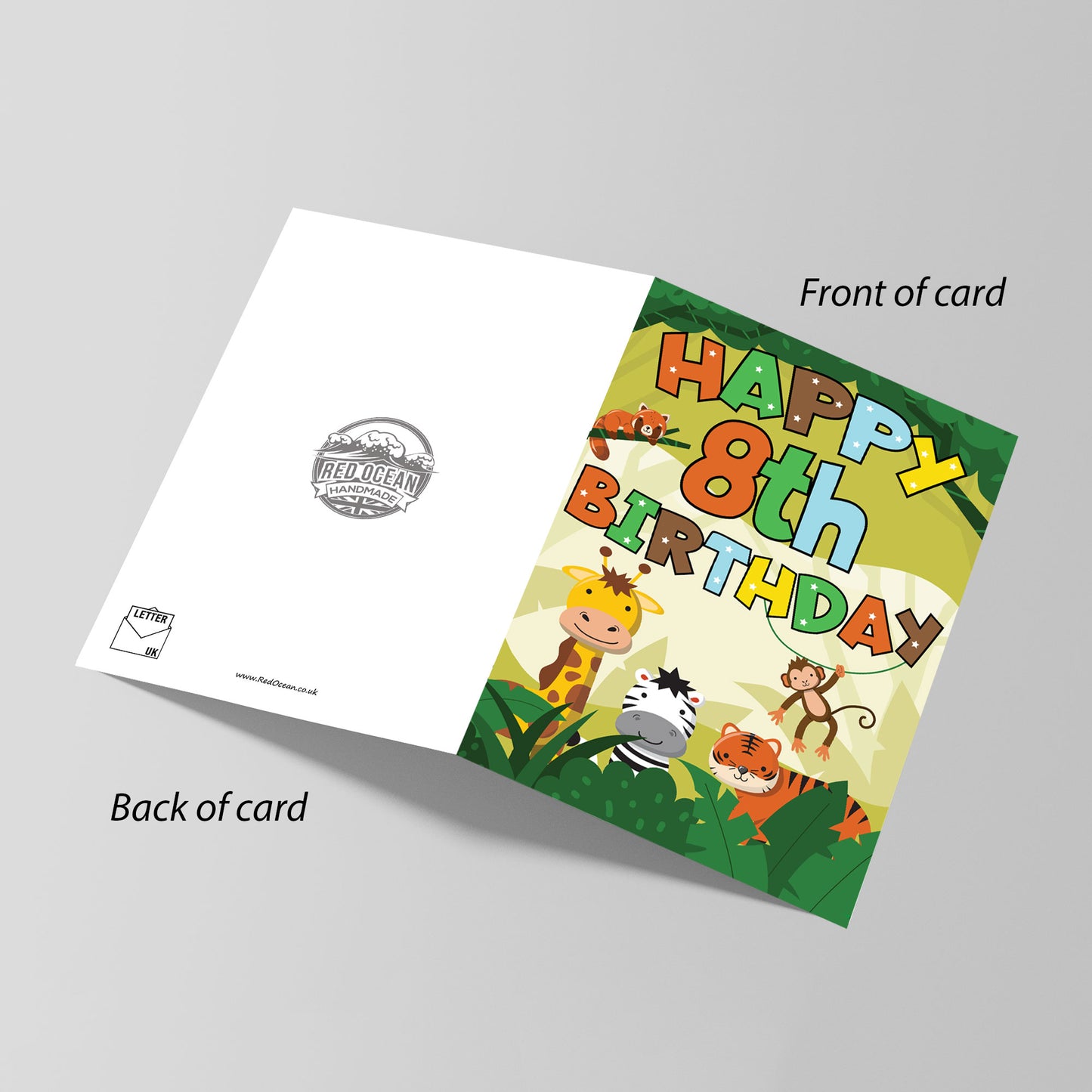 8th Birthday Jungle Animal Card for Boys Girls 8 Year Old Card