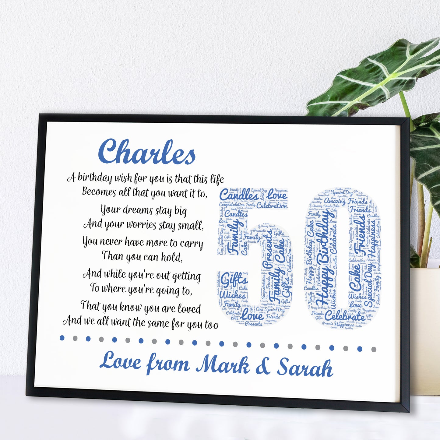 Personalised 50th Birthday Gifts for Him Husband Dad A3 Framed