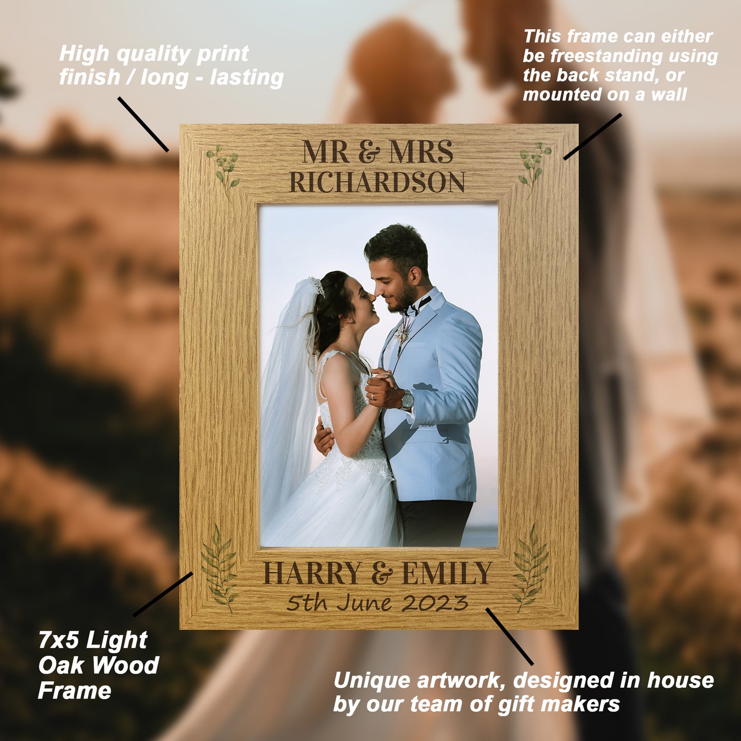 Personalised Wedding Gift Wood Wedding Day 7x5 Photo Frame Heart
