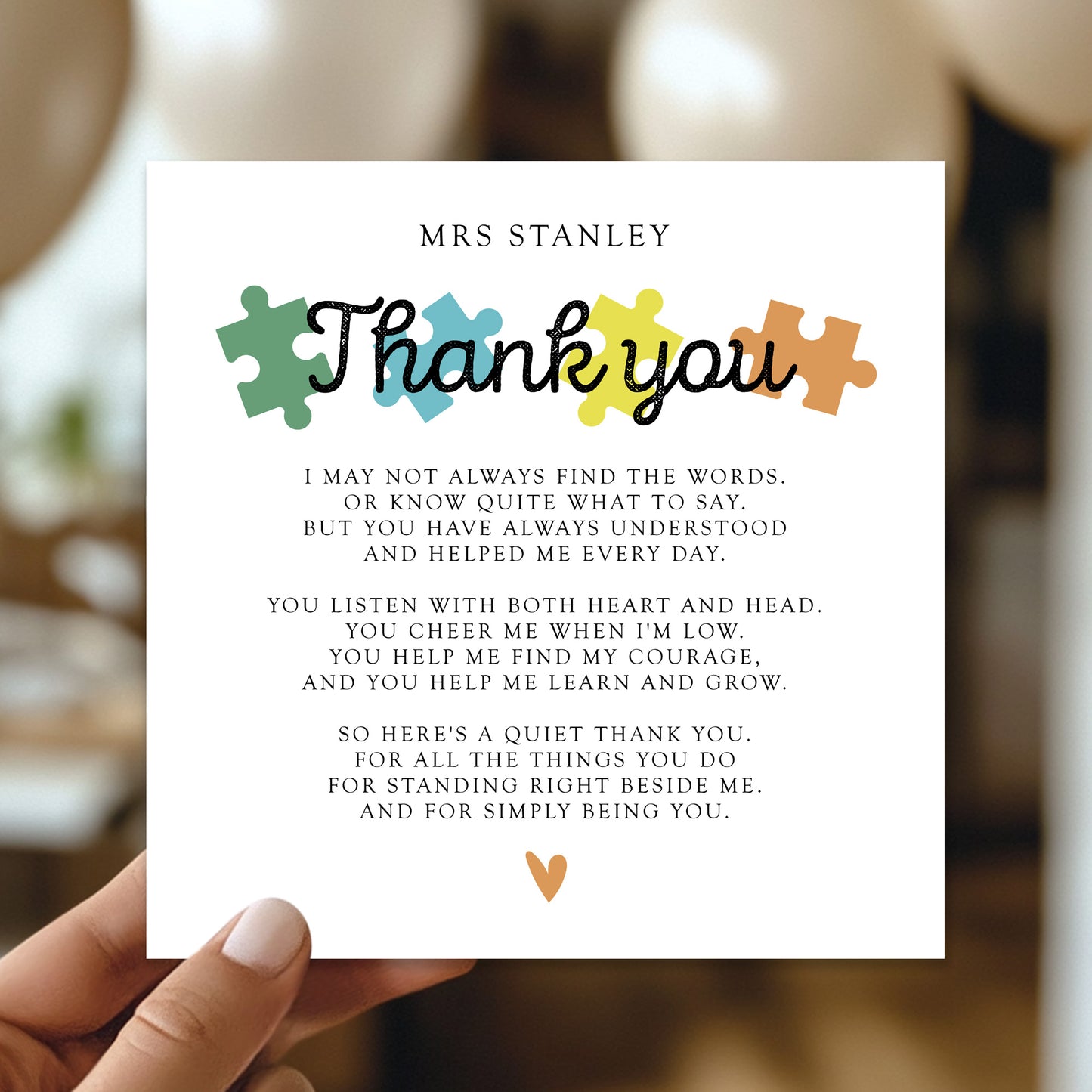 Special Thank You Card For Teacher Personalised Teacher Card